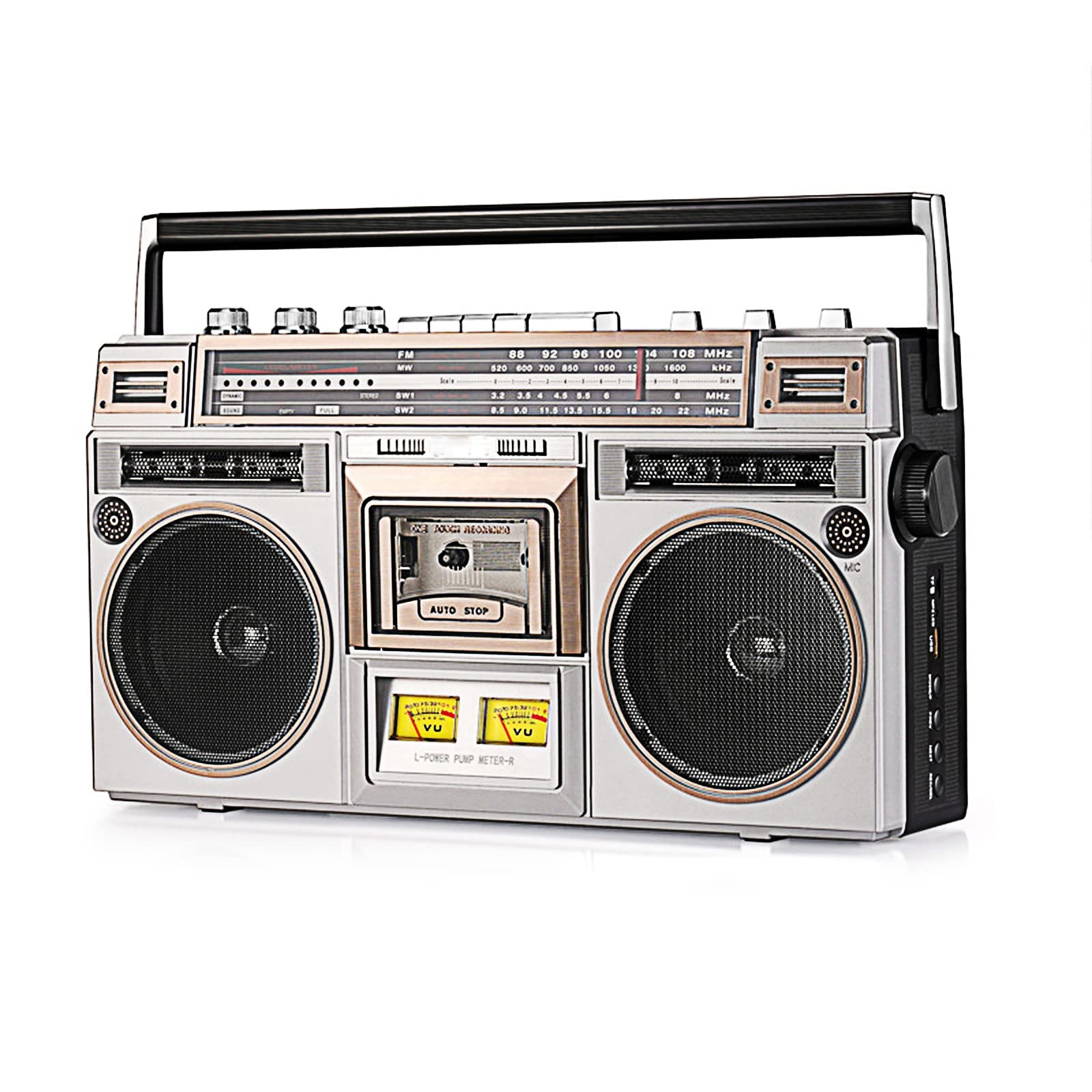 Radio Retro, Casete Boombox, grabadora de Reproductor de Casete de Radio, Radio Am/FM, transmisión inalámbrica, Ranuras USB/Micro SD, Entrada Auxiliar, Conector para auri