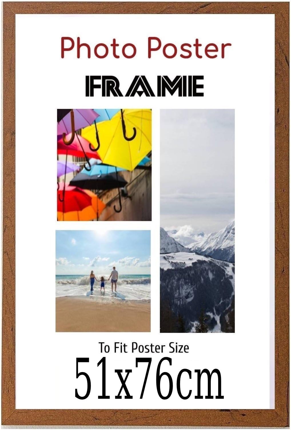 Walnut 51x 76 cm Poster Frames - Large MDF Wooden Frames 51x76cm - Both Ways Wall Hanging Wall Gallery Living Room Poster Picture Frame With Styrene Shatterproof Perspex Sheets
