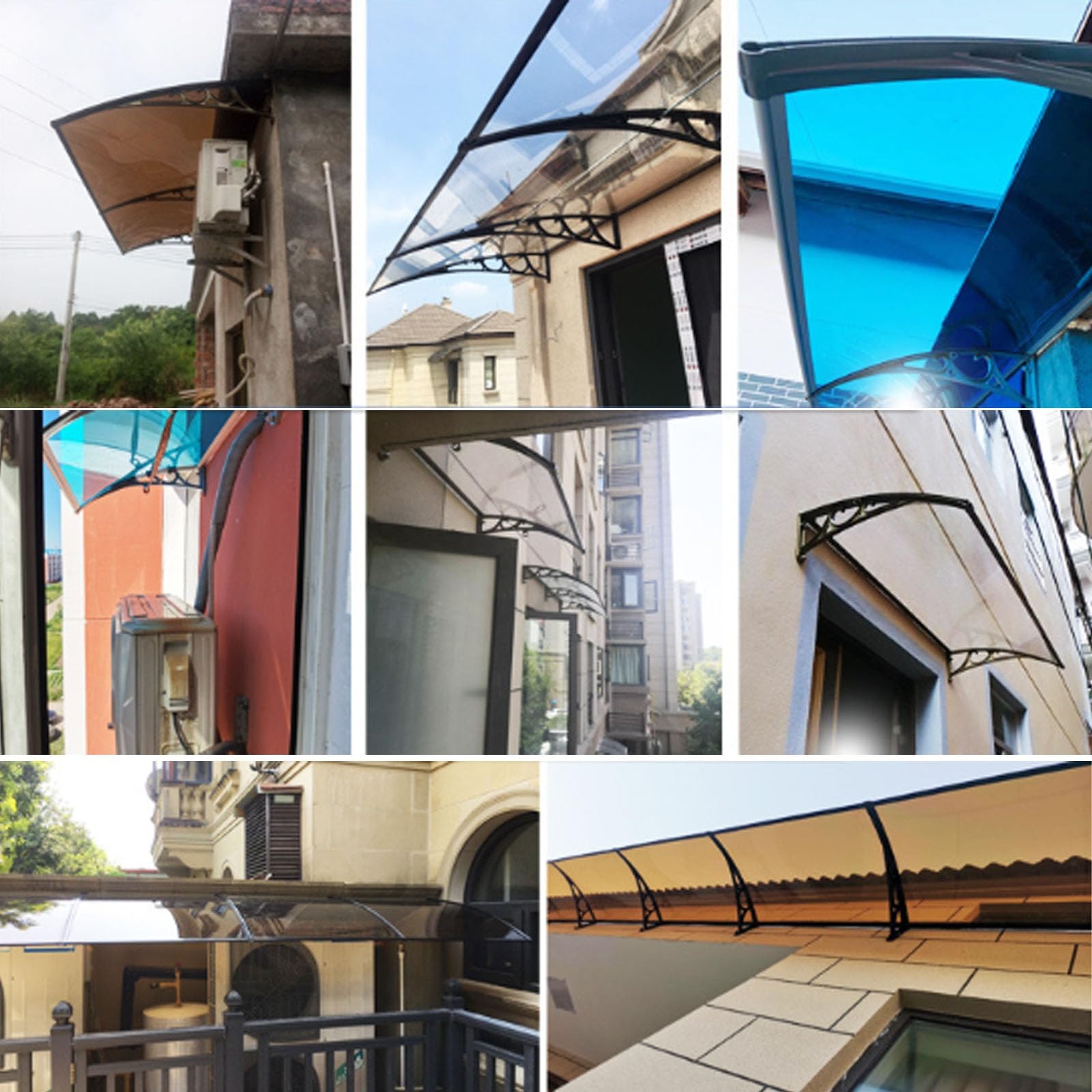 Gebogenes Markisendach for Türfenster, transparentes Vordach for die Vordertür, Markisendach for Terrassentürfenster, Markisendach for Fenstertüren, for Veranda, Dach(120cm/47in*300cm/118in)