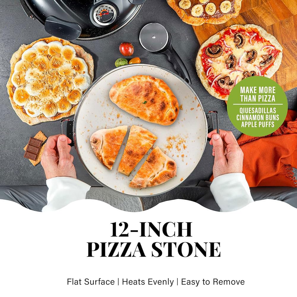 Forno Elettrico per Pizza, Forno Elettrico per Pizza Portatile da 1200 W, con Base in Pietra e Finestra in Vetro, Tempo e Temperatura Regolabili fino a 420 ℃, Forno per Pizza da Interno da 12 Pollici