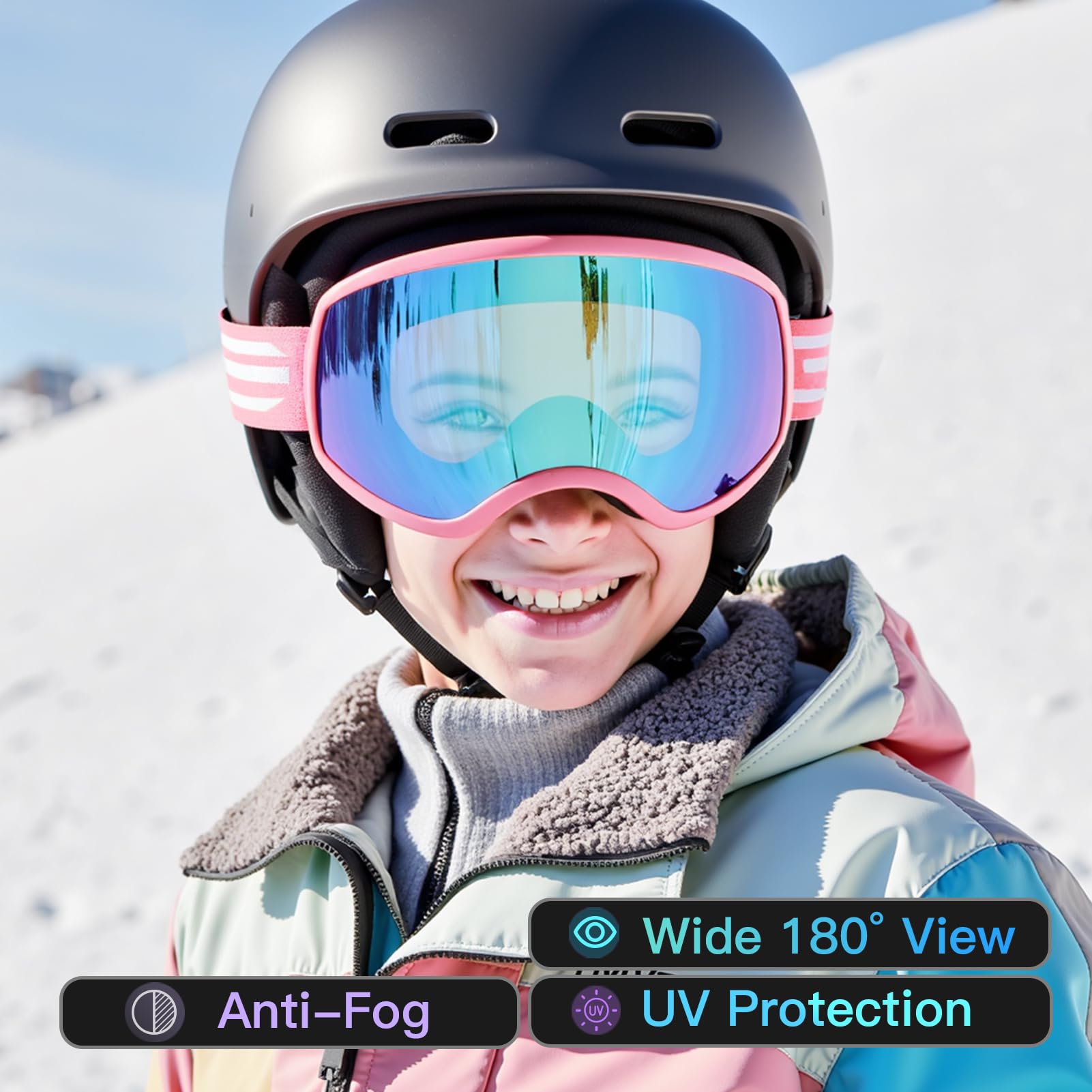 Lunettes de ski pour enfants, adolescents, garçons et filles de 5 à 14 ans
