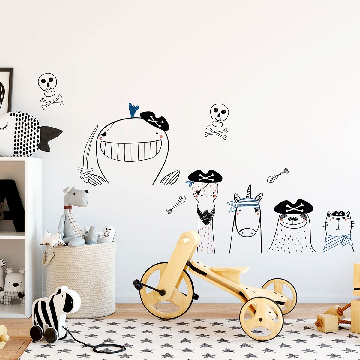 Children's Wall Stickers - Baby Room Decoration - Children's Bedroom Wall Sticker - Pirates Animals at Sea - H60 x L90 cm