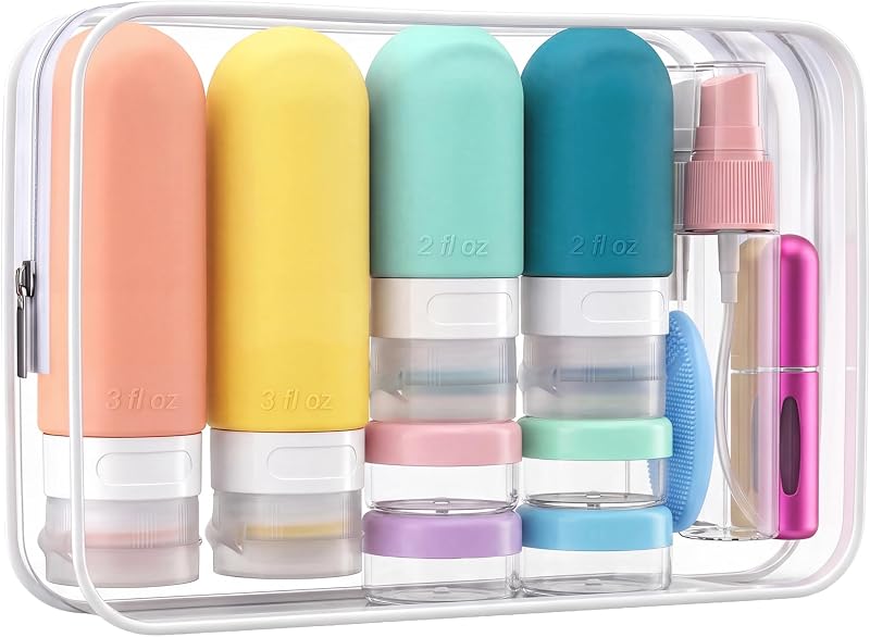 Kit de frascos e acessórios recarregáveis para viagem csjzzt, 24 peças, silicone e PP, colorido