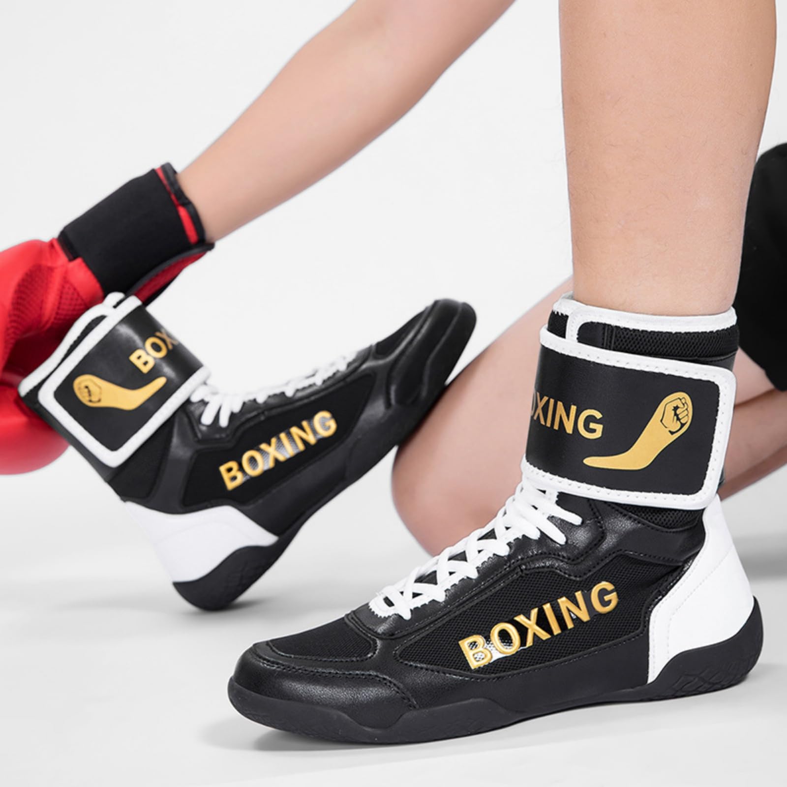 Hixingo Scarpe da Boxe Uomo Donna 39-46, Stivaletti da Wrestling Uomo Donna con Suole in Gomma Antiscivolo Leggero e Traspirante per Allenamento di Fitness