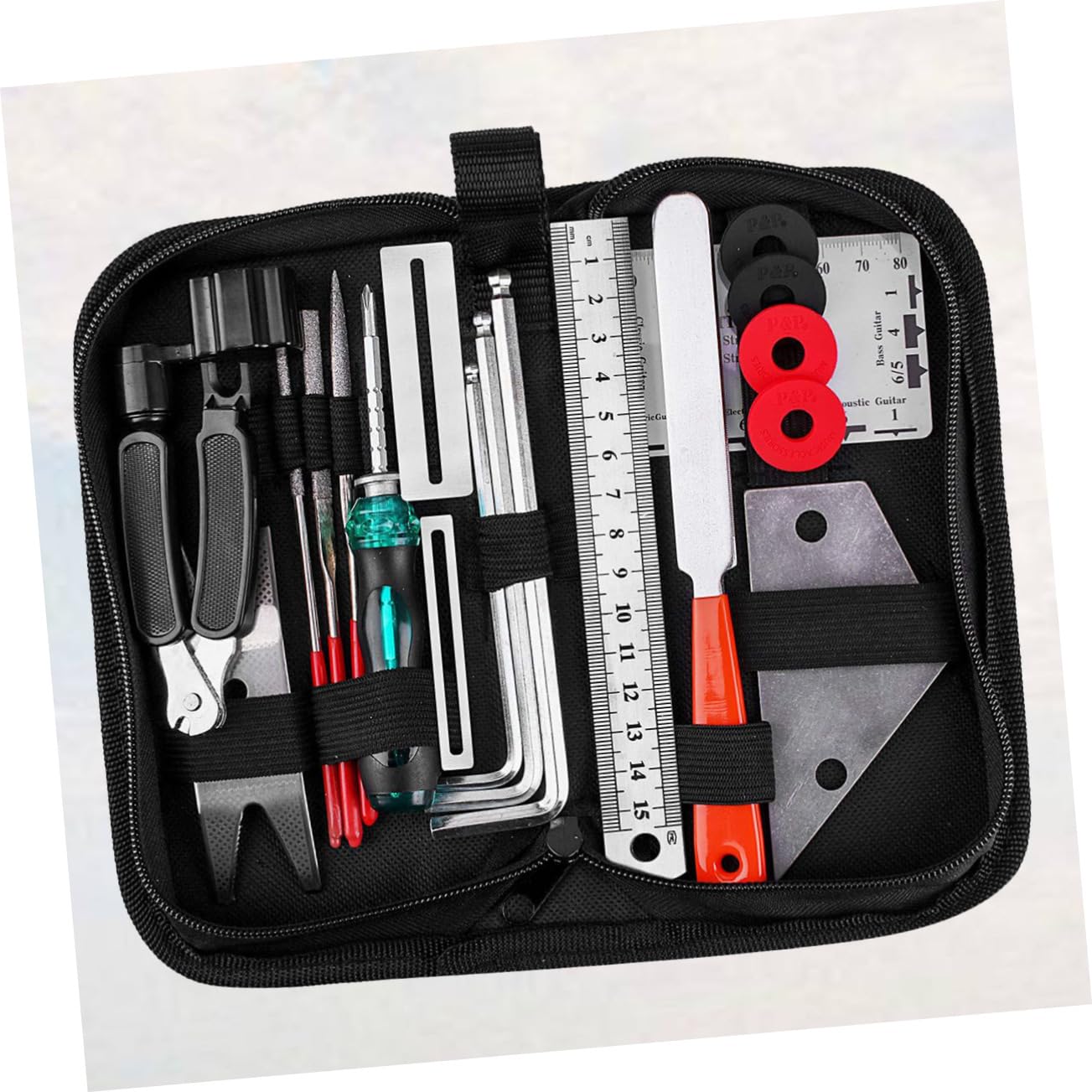 FRCOLOR 20piezas Herramientas de Reparación de Guitarras de Kit Incluye Llave Inglesa y Regla para Pulir Guitarra Accesorios para Mantenimiento de Instrumentos Musicales