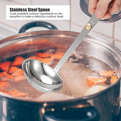 Miniatura 6 de Vajilla portátil de acero inoxidable para exteriores, cuchara plegable, cucharón de sopa, utensilios de cocina para camping, viajes y otros