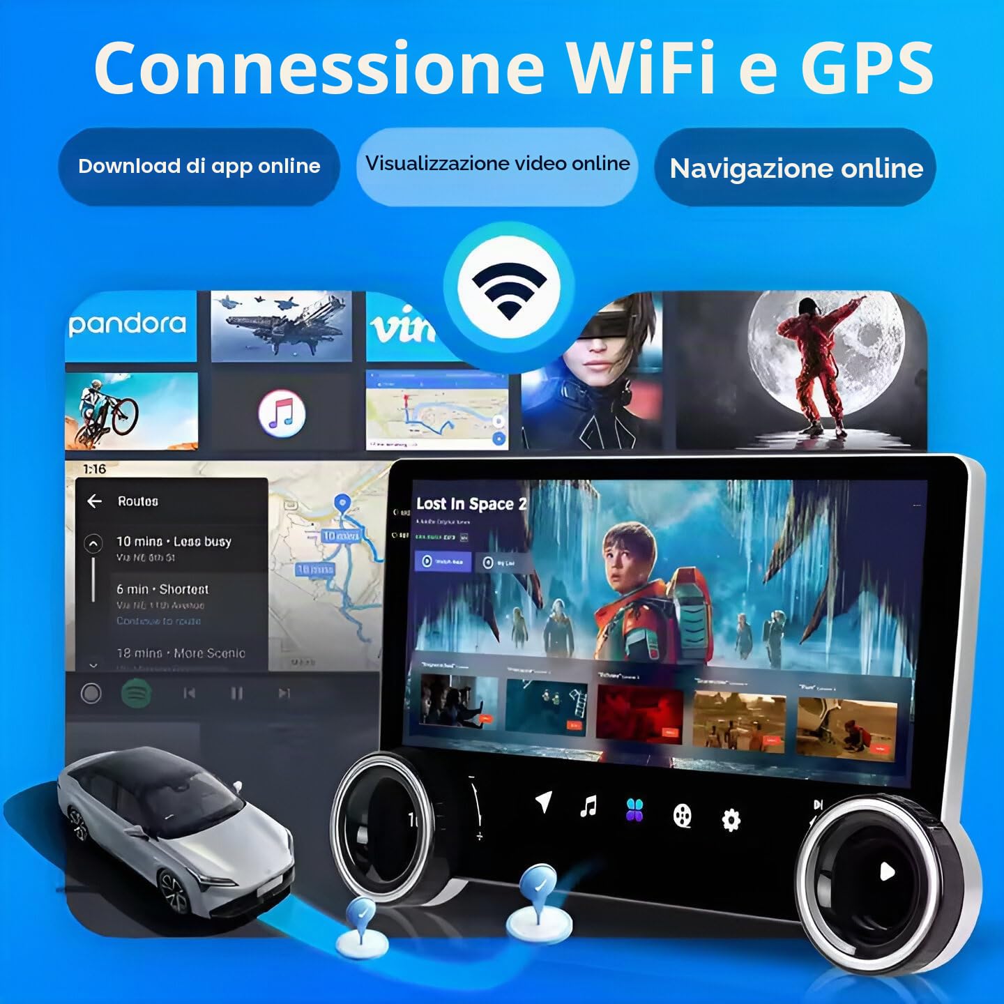 AudioTune Autoradio 10.1" Android 13-2 DIN Touchscreen QLED HD 1280x800, CarPlay Android Auto Wireless, WiFi 6, Bluetooth 5.4, GPS, FM/AM (RA-302)