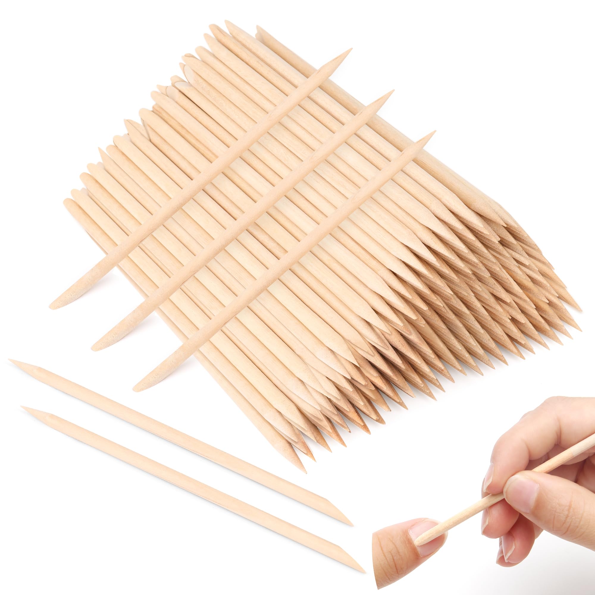 AHIER 150 PCS Orange Wood Sticks for Nails, 4.5 Inch Cuticle Pusher Sticks