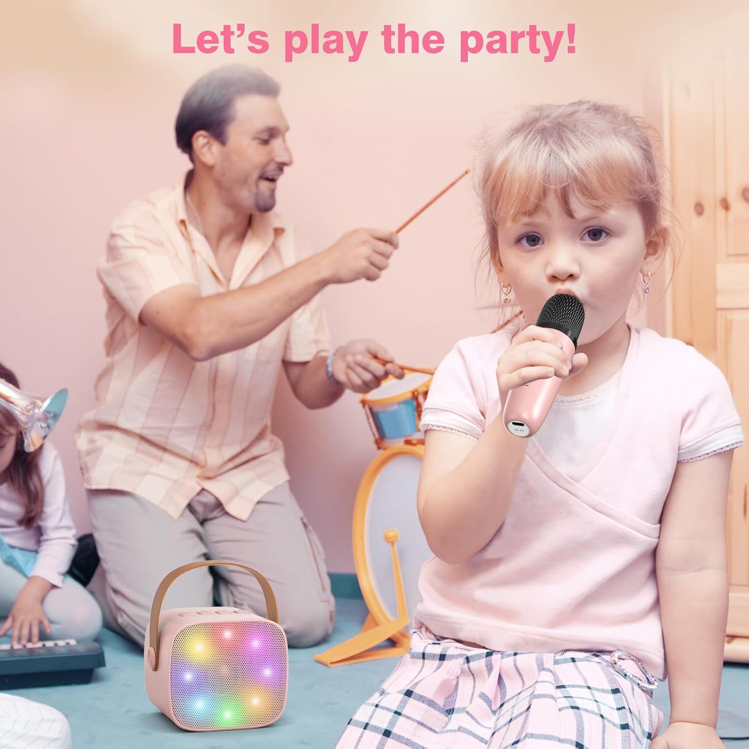 Karaoke Machine for Kids Adults, 2025 TOP Mini Portable Bluetooth Karaoke Speaker with 2 Wireless Microphones, Christmas Birthday for Girls Boys 3,4,5,6,7,8,9,10, 12+ Years Old Family Home Party Pink image 6 of 6 B0DMSBVKCR