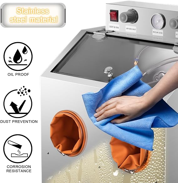 DZQ 10 Gallon Sandblasting Standard Steel Portable Benchtop Sand Blaster | Surface Sanding Treatment Ideal for Silver, Gold,Copper and More Suitable for Both Dry and Wet Blasting