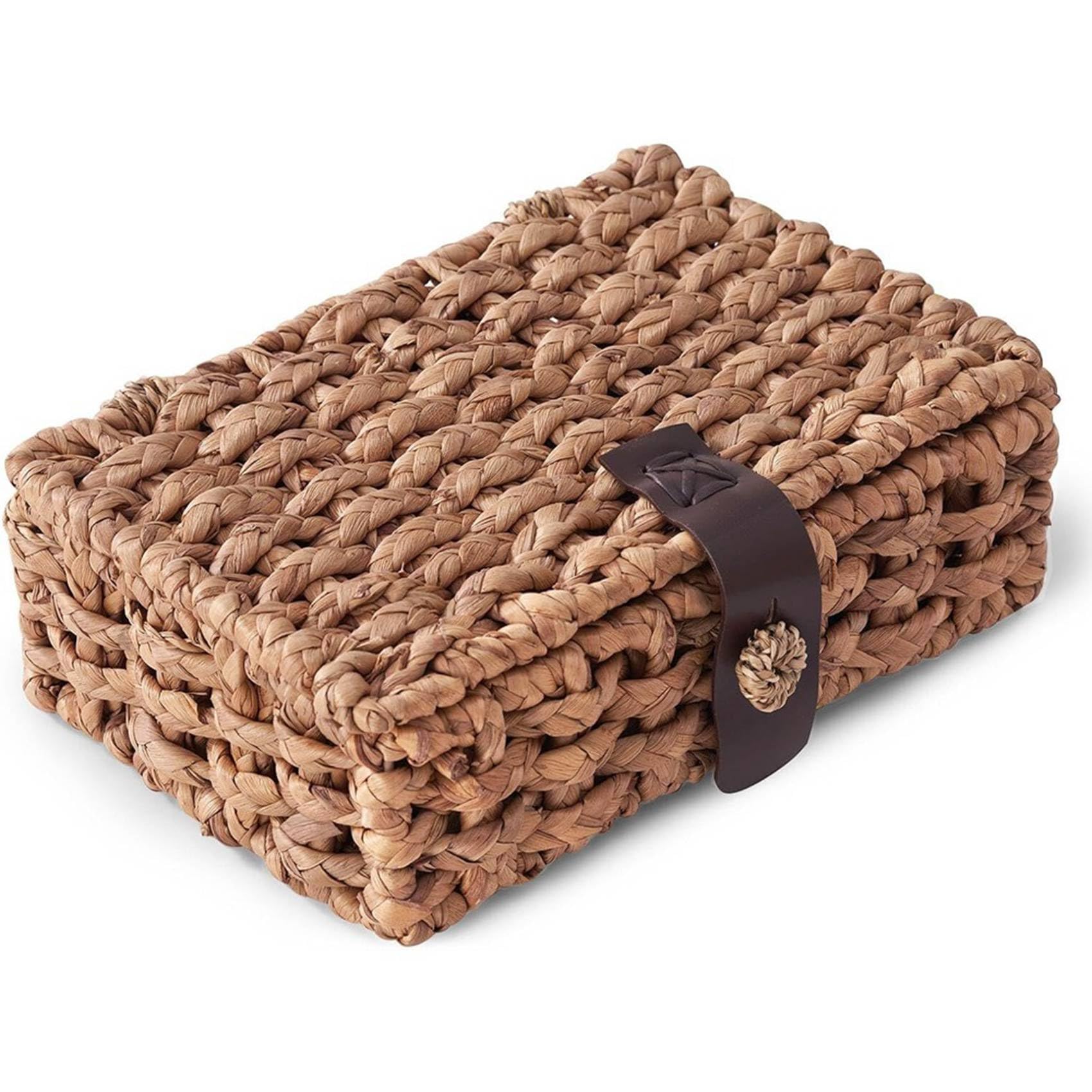 CTRLZS Woven Decorative Box with Lid-Water Hyacinth Design, Wicker Storage Basket for Shelf, Coffee Tables Small
