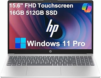 HP 15 Laptop 15.6" FHD Touchscreen, Intel Core i5-1334U > i7-1255U, 16GB RAM, 512GB SSD for Business, Students, Home, 10-Hour Long Battery Life, Webcam, Wi-Fi 6, Numpad, Fast Charge, Win 11 Pro