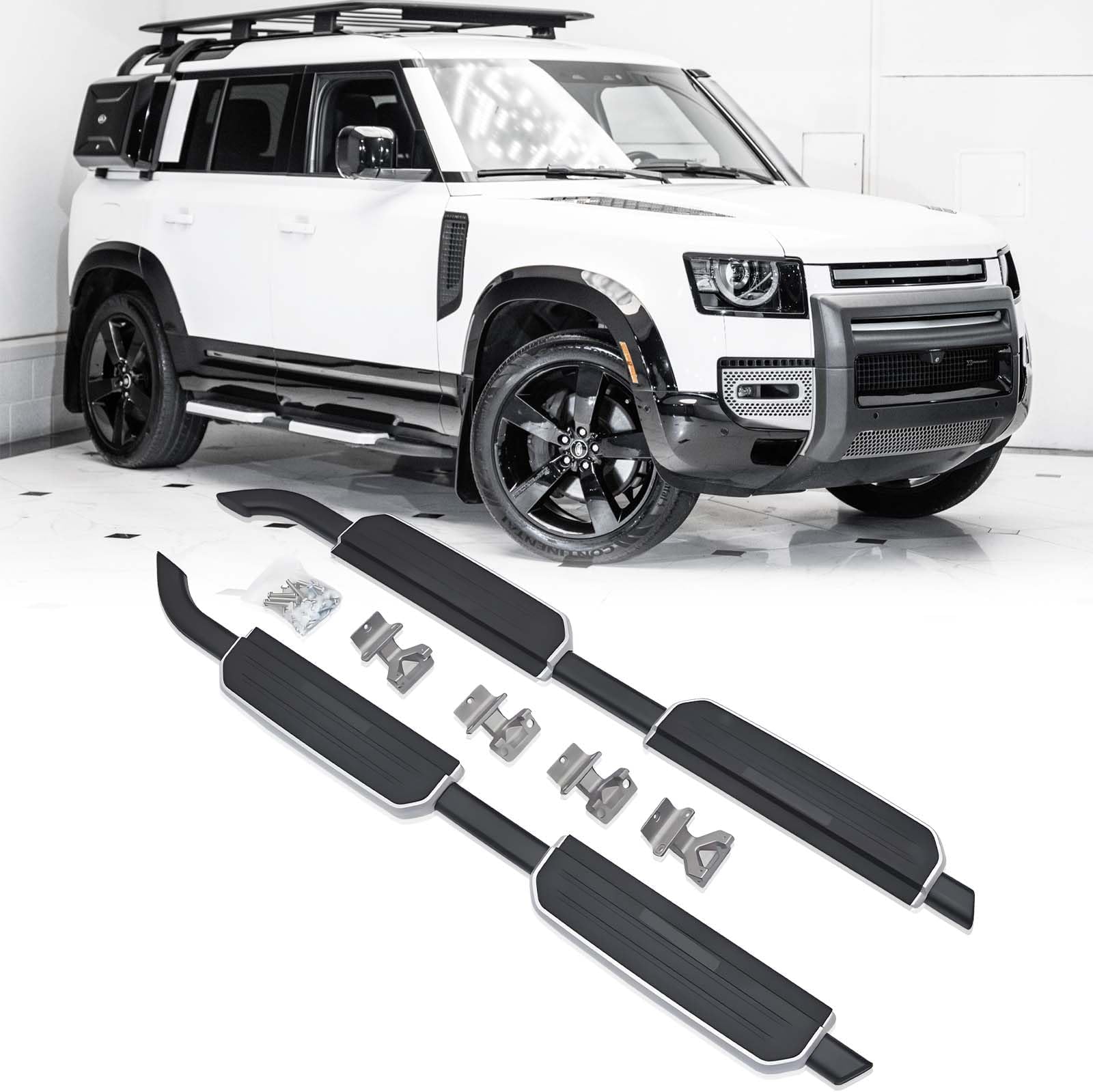 Running Boards Side Step Bar Compatible with 2020 2021 2022 2023 2024 2025 2026 Land Rover Defender 110 130 L663 4-Door Aluminum Nerf Bar, 2 PCS