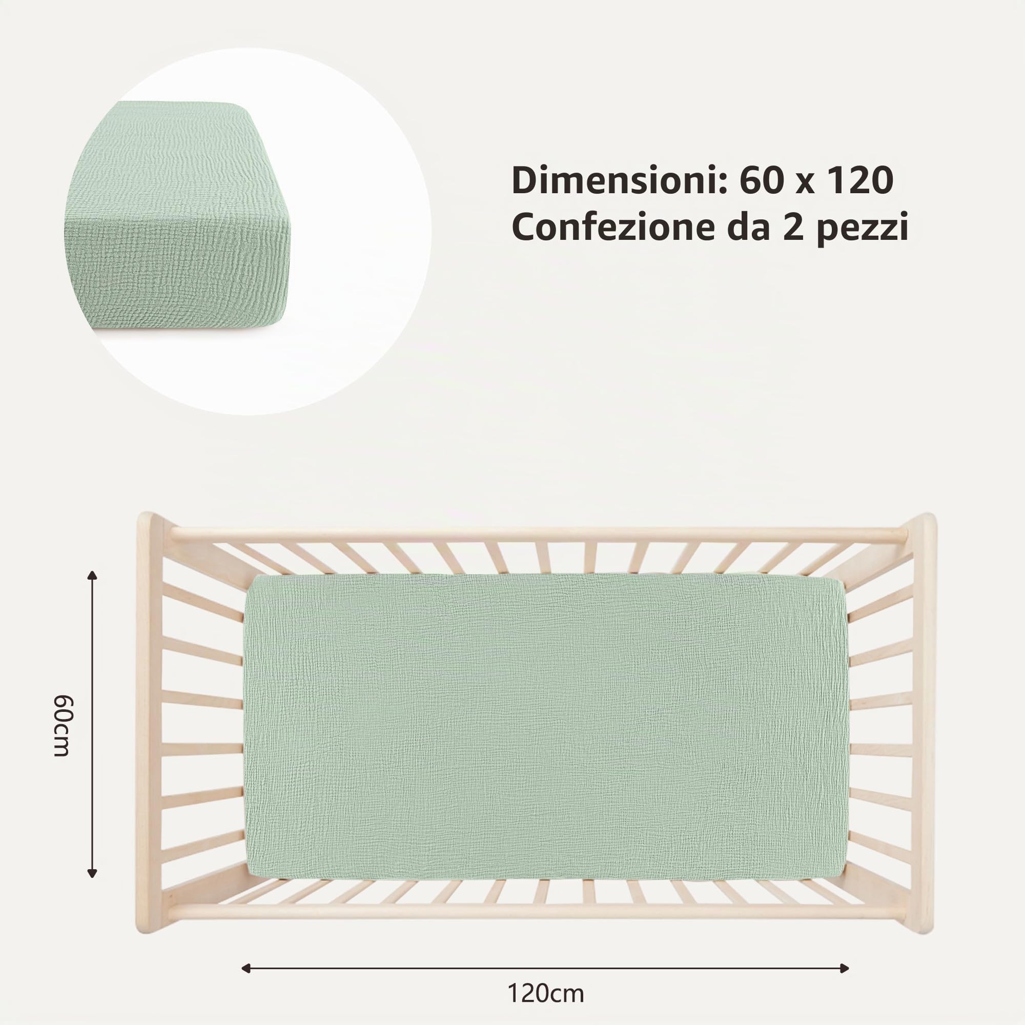 Bearmoss Set 2 Lenzuolo con Angoli Cotone Bambini,100% Cotone Super Morbido per Bebè, Tessili per Cameretta 60 x 120 cm/70 x 140 cm Bambini Lenzuolo da Viaggio (bianco, 60x120cm)