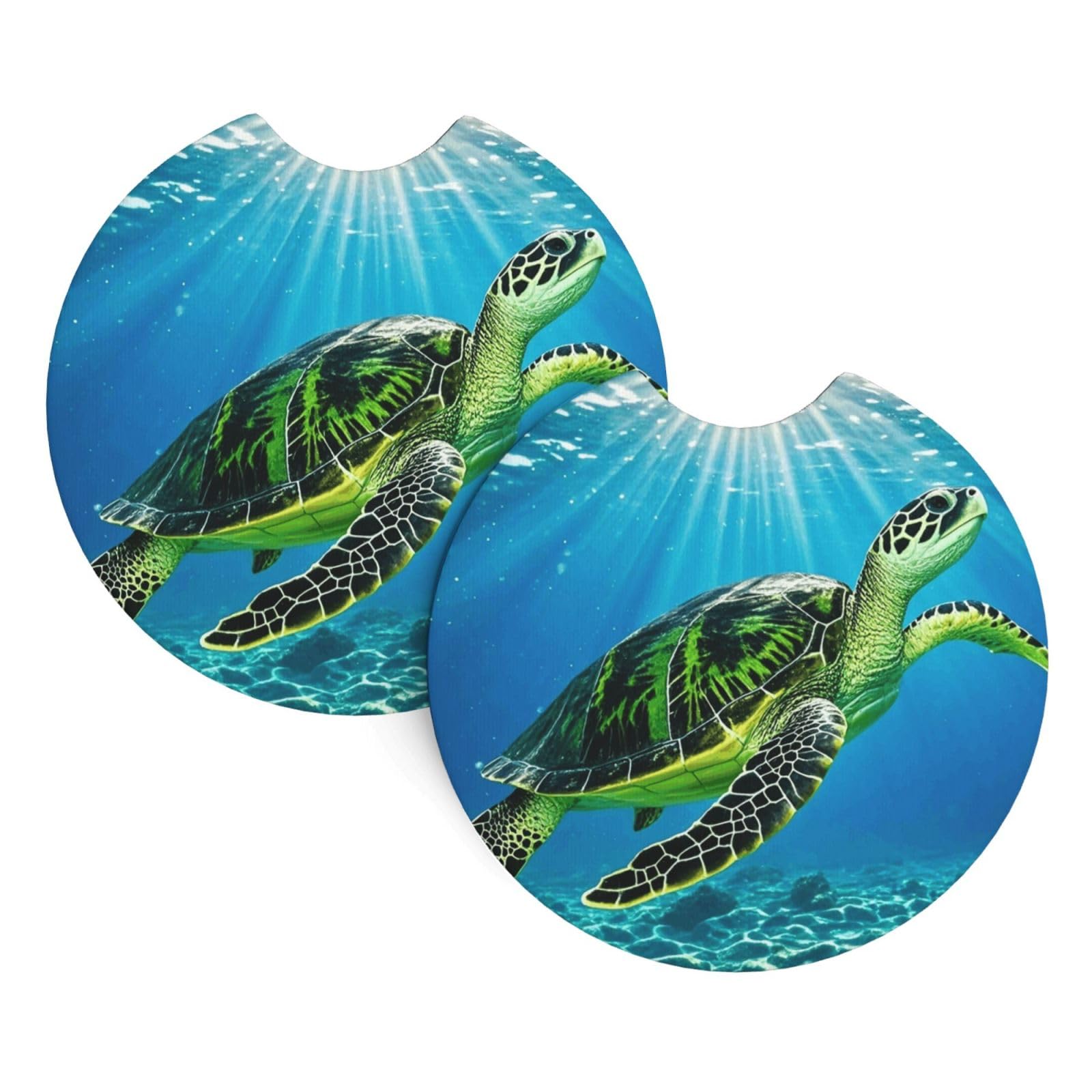 2 Pack Car Coaster for Cup Holders Turtle Swimming in the sea Car Cup Coaster 2.7" Neoprene Non-Slip Automotive Cup Mat Universal Auto Car Interior Accessories for Women Men Cup Pad