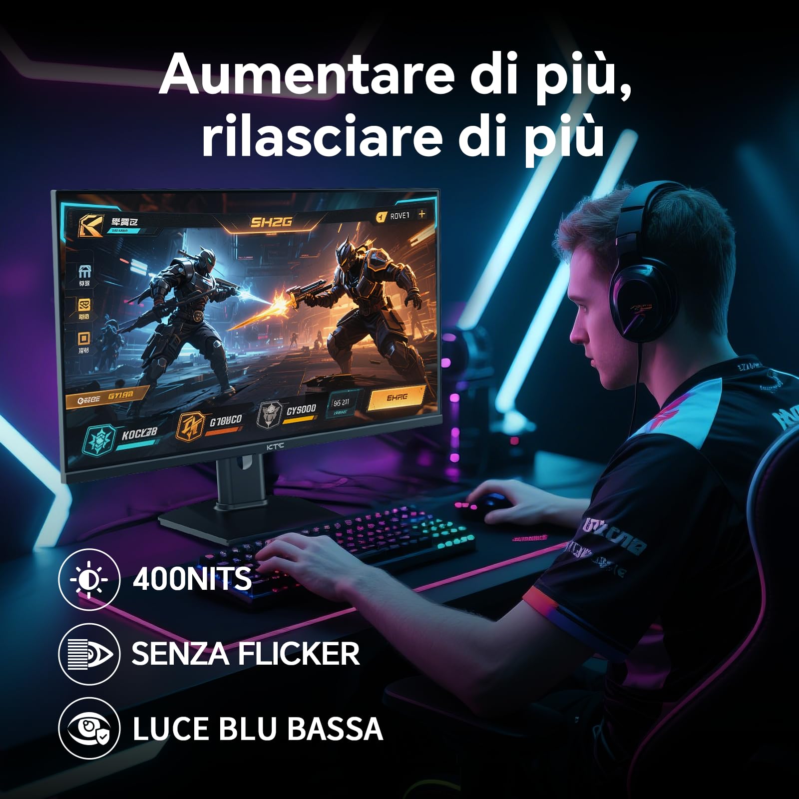 KTC Monitor Gaming 180Hz 2K QHD Fast-IPS 1ms HDR 400 24 Pollici