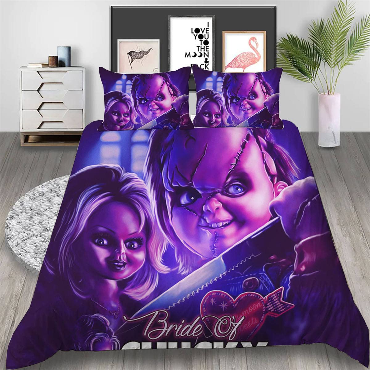 Horror Duvet Cover Scary Killer Comforter Cover 3 Pcs Soft Microfiber Bedding Set with 2 Pillowcases