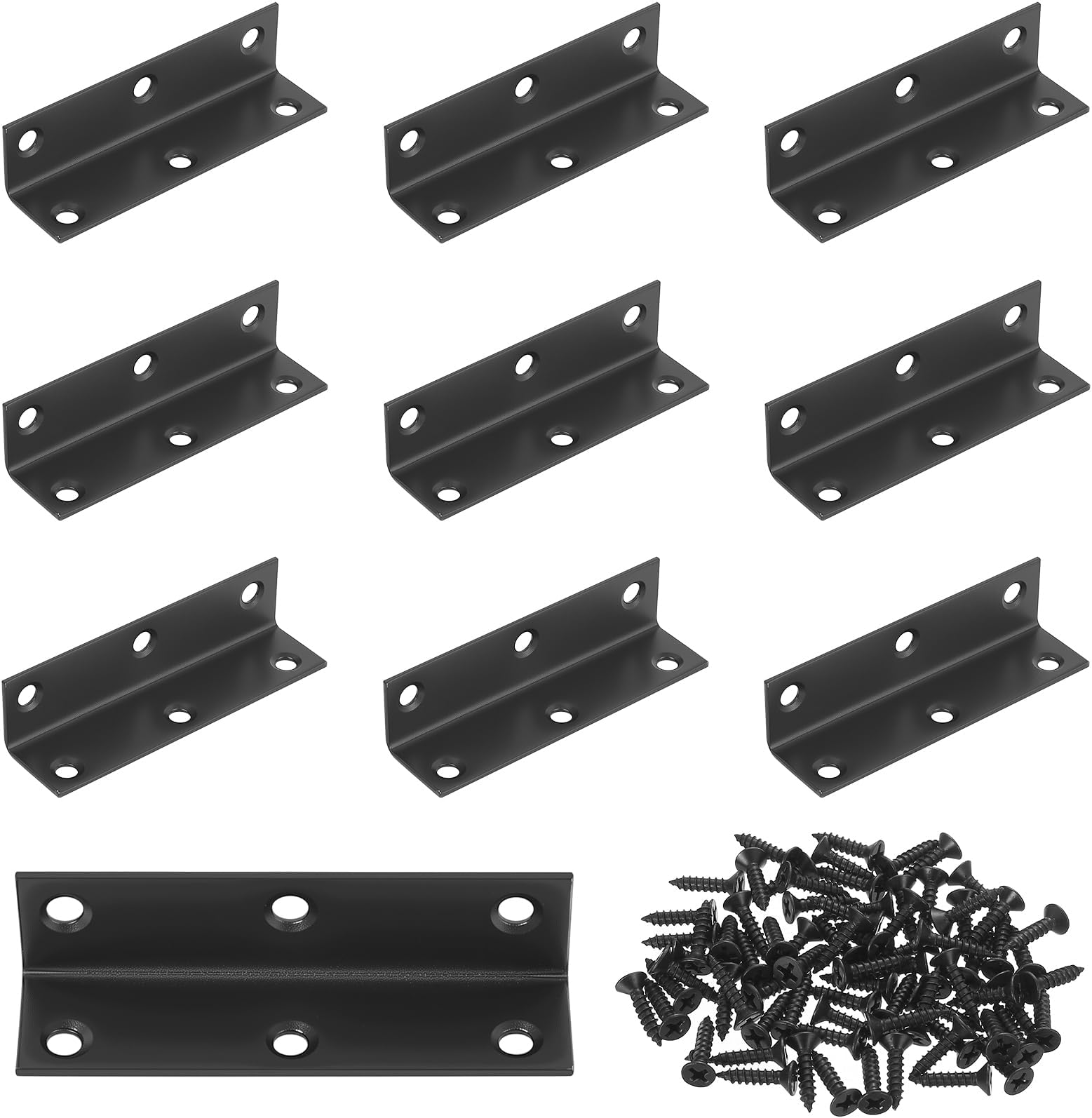 10 Pcs Metal Corner Brackets for Wood, Right Angle Brackets for Wood Heavy Duty Bracketss, 90 Degree Corner Braces, Black L Shaped Bracketss, for Fixing Furniture Timber Sleeper(80 x 21 x 21 mm)