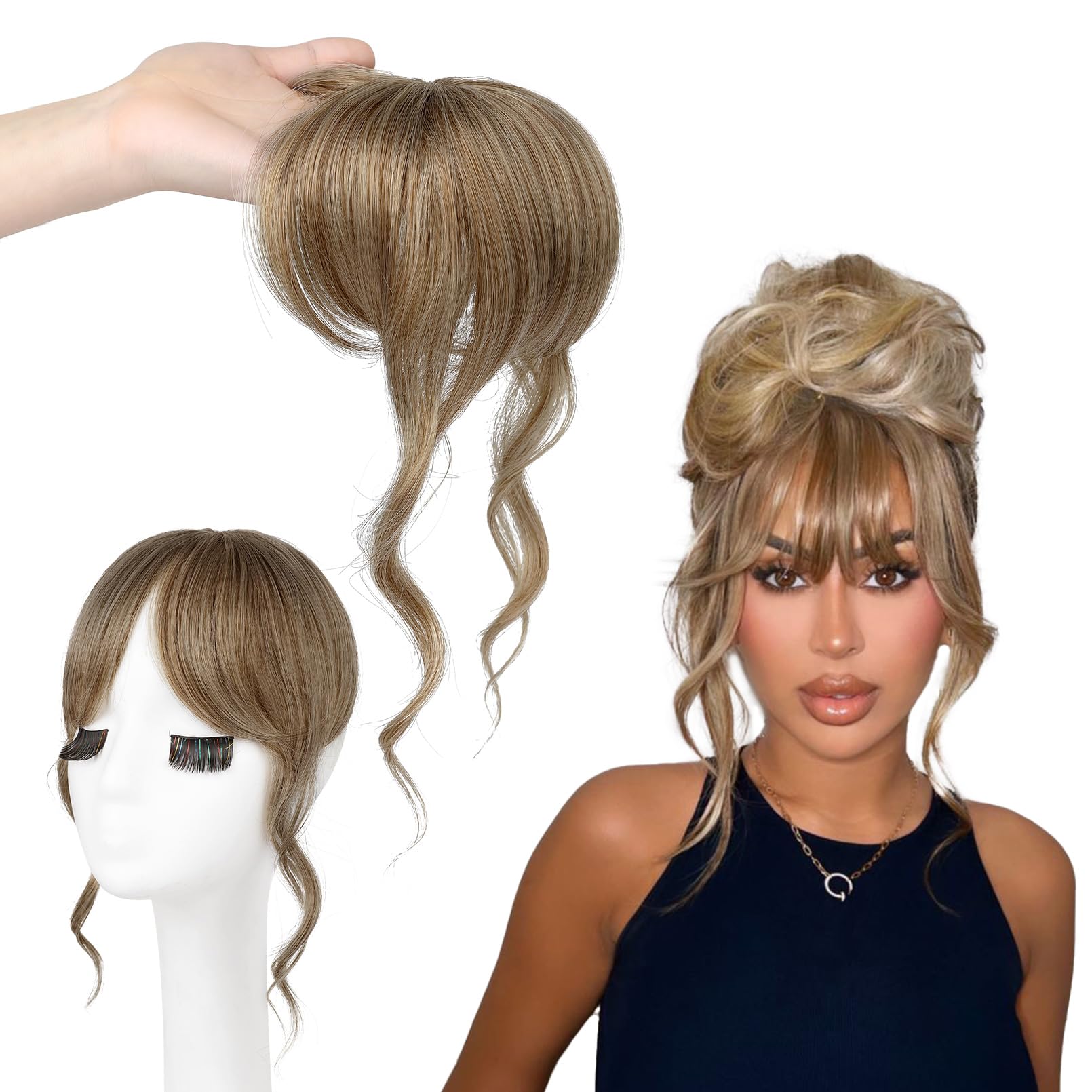 Photo 1 of FLUFYMOOZ 100% Human Hair Clip In Bangs,360°Real Human Hair Toppers for Women Natural Fringe Extensions with Invisible Clips-Chocolate Brown