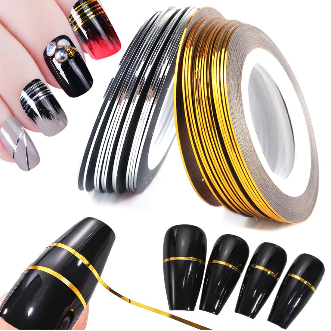20 pièce Ruban à rayures à ongles, decoration ongle, autocollant des bandes d'art, autocollant à ongles adhésif, décoration de ligne de nail art pour pointes de ongles bricolage