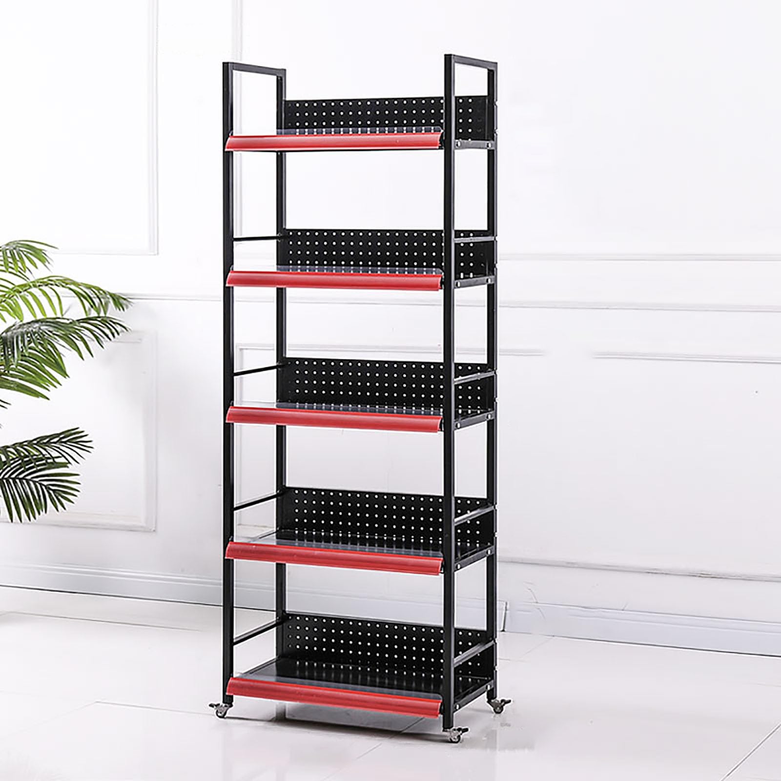 METTEOR Snack Storage Rack,Snack Organizer with 4 Hooks And 4 Wheels, Fruit Vegetable Basket for Store 3/4/5 Layer Stackable Steel Storage Baskets Organizer Cart, for Kitchen Pantry Bathro (One Colo