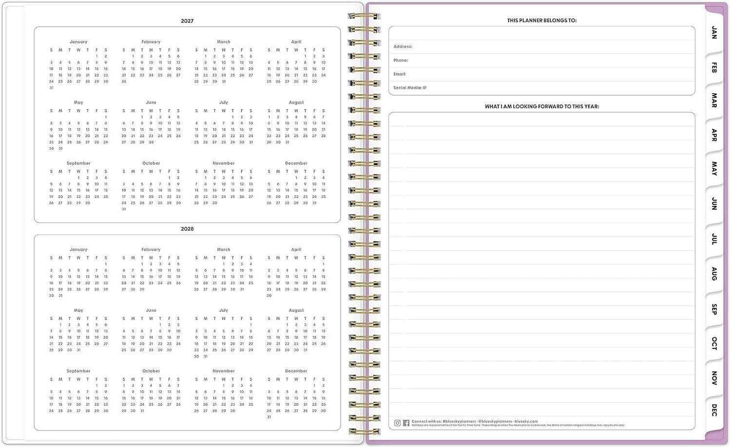 Blue Sky Gen Z 2027 Weekly and Monthly Planner Calendar, January 2027 - December 2027, 8.5" x 11", Flexible Interchangeable Cover, Durable Twin Wire Binding, Laminated Tabs, Storage Pocket, Europa