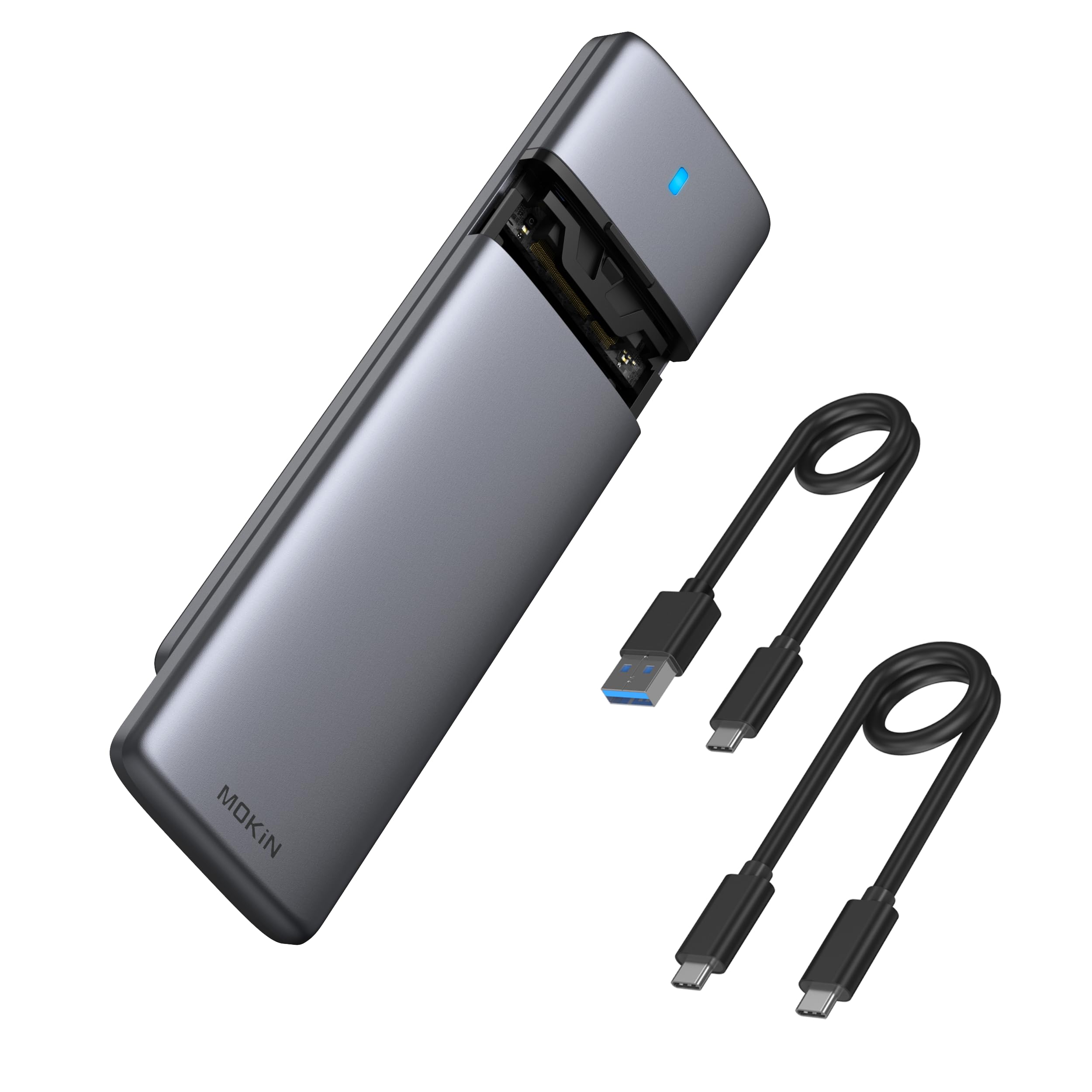 MOKiN M.2 NVME SATA SSD Enclosure Adapter Tool-Free, RTL9210B Chips, USB C 3.1 Gen 2 10Gbps NVME, 6Gbps SATA PCIe M-Key(B+M Key), Support UASP Trim for SSD Size 2230/2242/2260/2280