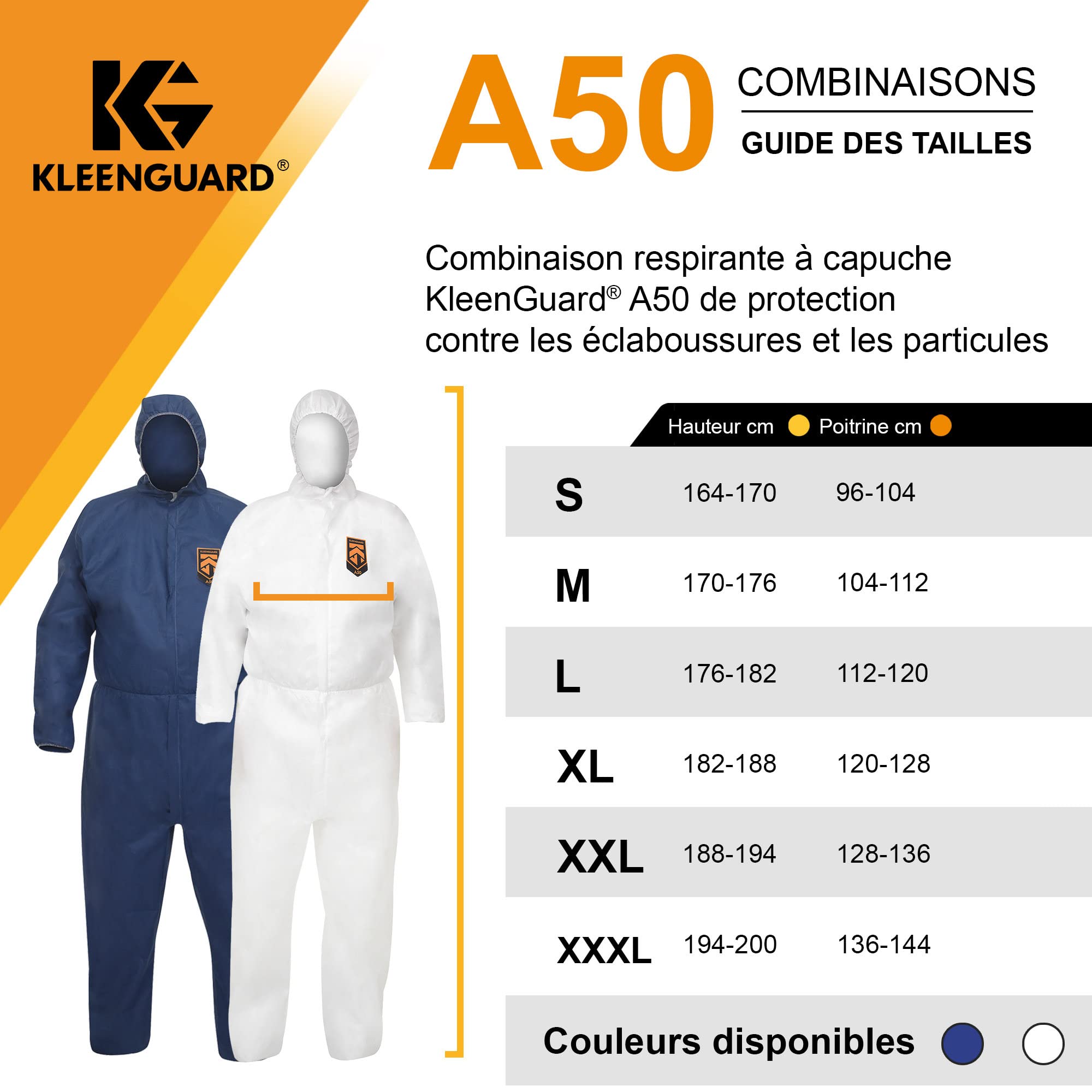 Kimberly Clark 96840 Kleenguard A50 Atmungsaktiver Schutzanzug Gegen Tröpfchen und Partikel mit Kapuze, X-Large, Weiß