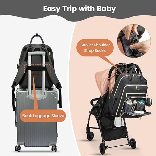 Miniatura 4 de LOVEVOOK Mochila para pañales, bolsa de bebé acolchada para mamá y papá, mochila de viaje de gran capacidad con cambiador, Gris oscuro, Moda