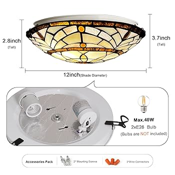 55,000から35,000Tiffany & Co. 2点セット ARTZONE Tiffany Ceiling Lights, Stained Glass Ceiling Light