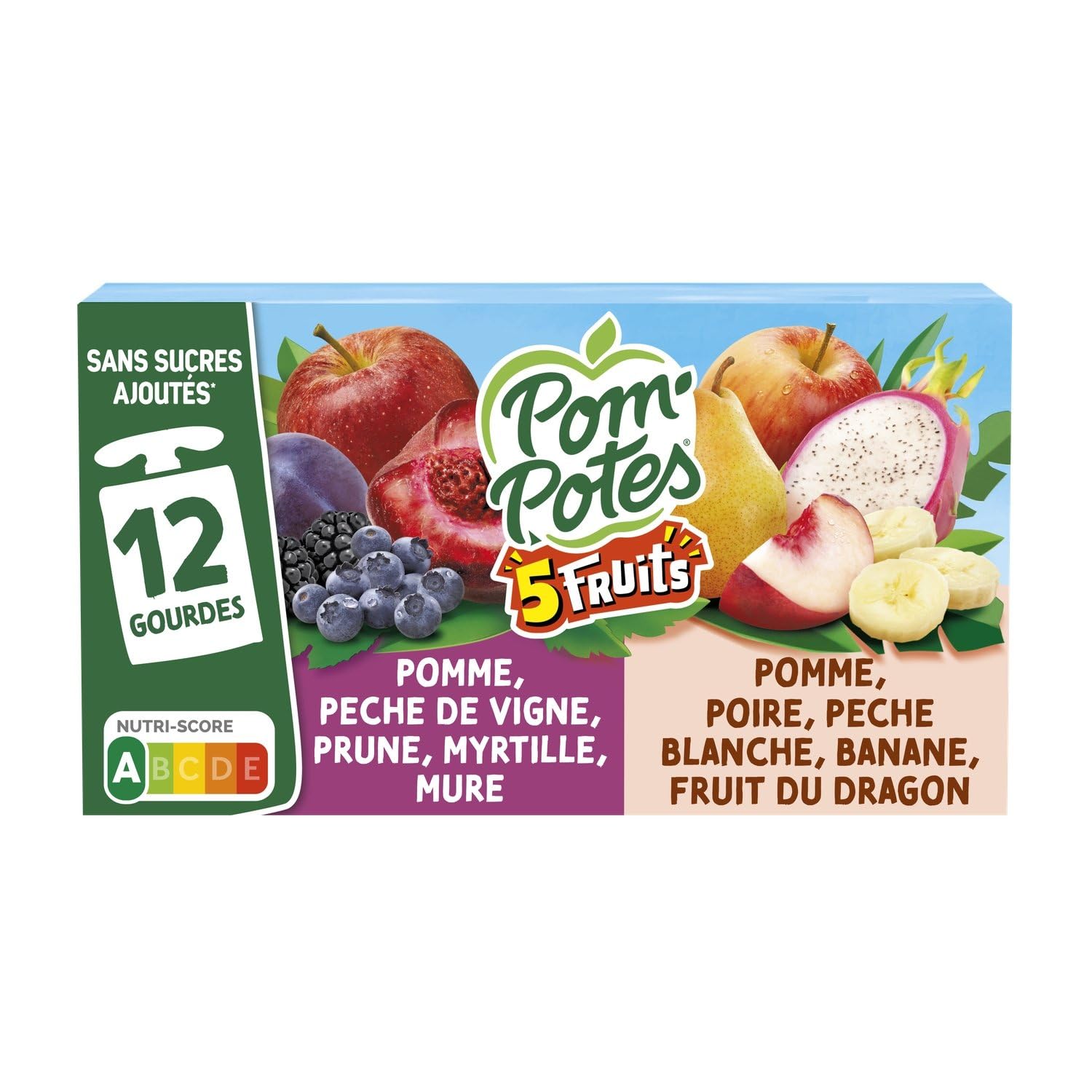 POM'POTES – Compotes Sans Sucres Ajoutés, Saveurs Fruitées Pomme & Fruits Variés (12x90g) - Lot de 3 - vendu par Lot