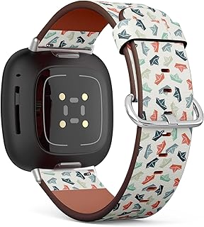 CJBROES Replacement Leather Watch Band, Compatible with Fitbit Versa 3 and Fitbit Sense of Wristband Bracelet Accessory - Color Paper Boats
