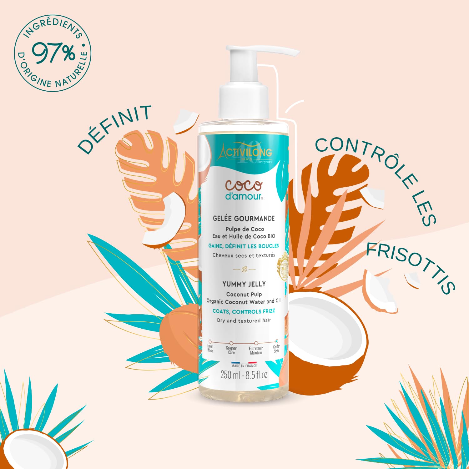 Visiter la boutique Activilong ACTIVILONG - Gelée Gourmande Coco D'Amour - Sans Rinçage - Cheveux Secs Texturés - Définit Les Boucles - Élimine Frisottis - 97% D'Ingrédient Naturels - Parfum Coco - Made In France - 250ml in use