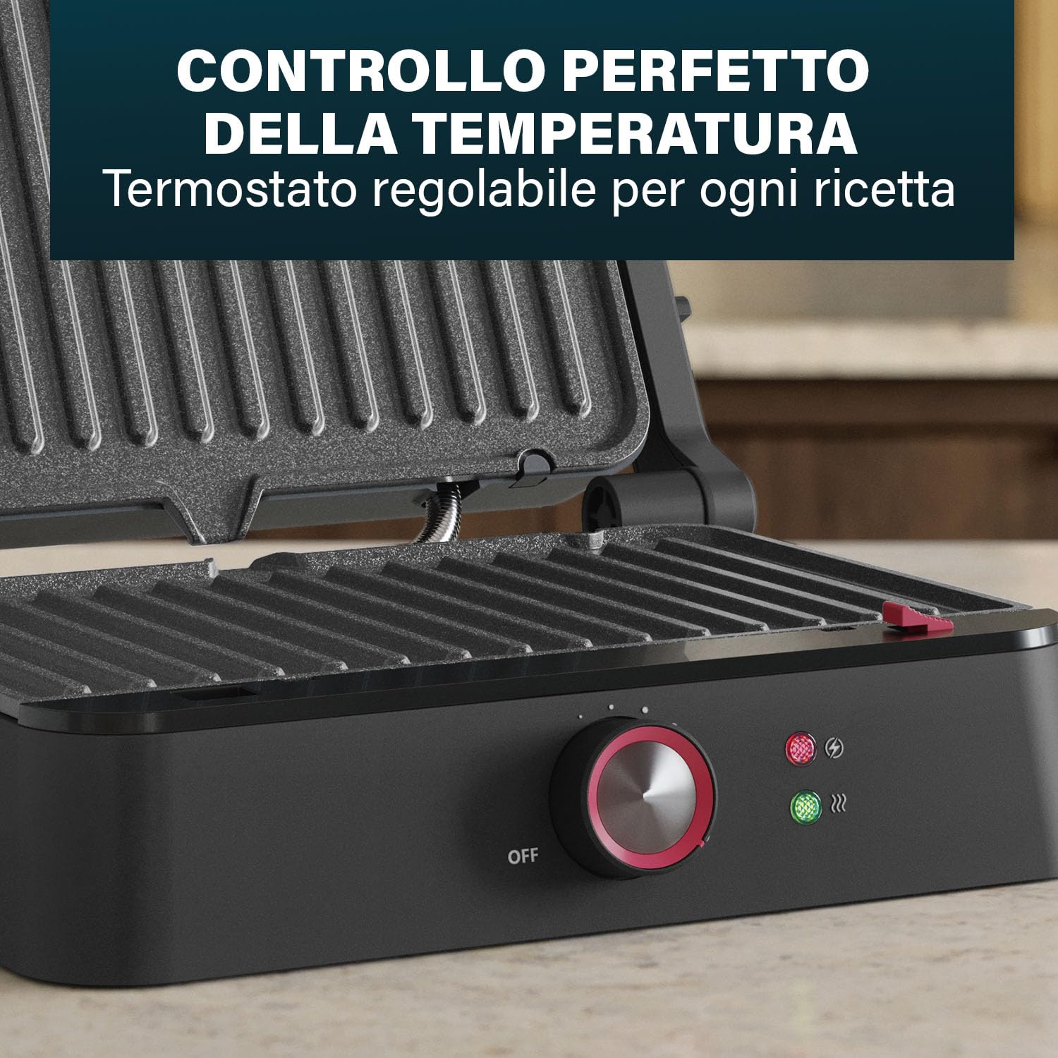 Princess Grill a Contatto, Apertura 180°, Piastre Rimovibili, Termostato Regolabile, Senza PFAS, Raccoglitore di Grassi, 1500 W, Superficie 27,5 x 18 cm, Acciaio Inox, 117502