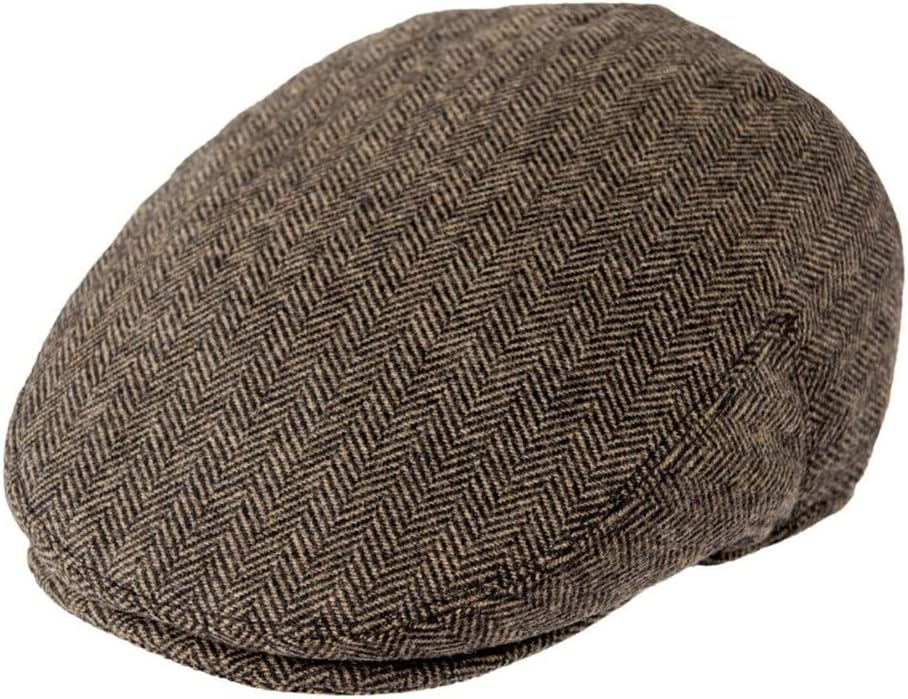 Driving Cap Men Herringbone Wool Blend Flat Fall Newsboy Male Hats with Button