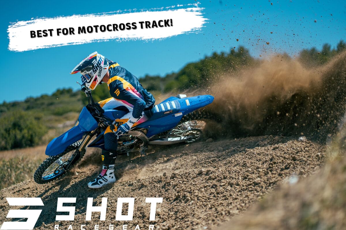 Shot Race Gear Kask motocrossowy certyfikowany ECE 22.06 – Kask crossowy z wzmocnionej skorupy SRS – 16 otworów dla efektywnego systemu wentylacji – Wyciągana wyściółka, z możliwością prania