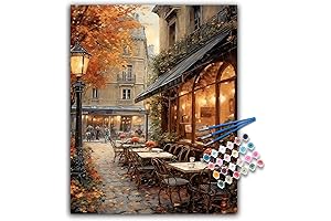 Street Cafe Paint by Number - Fall Scene Canvas