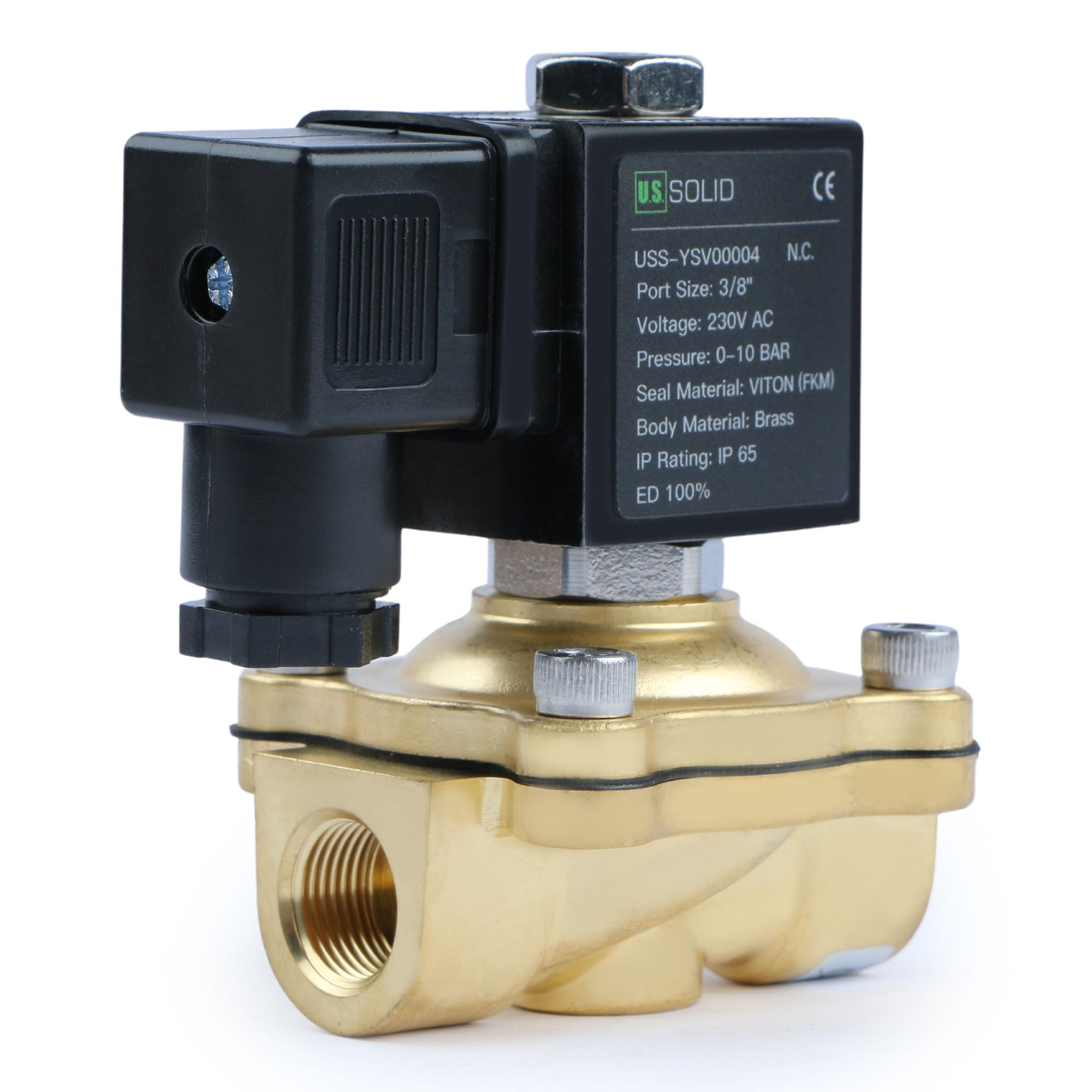 U.S. Solid Solenoid Valve Magnetventil Messing G 3/8" 230V AC stromlos geschlossen NC 0-10 bar, elektrisches Wasserventil für Wasser Luft Diesel Kerosin Benzin