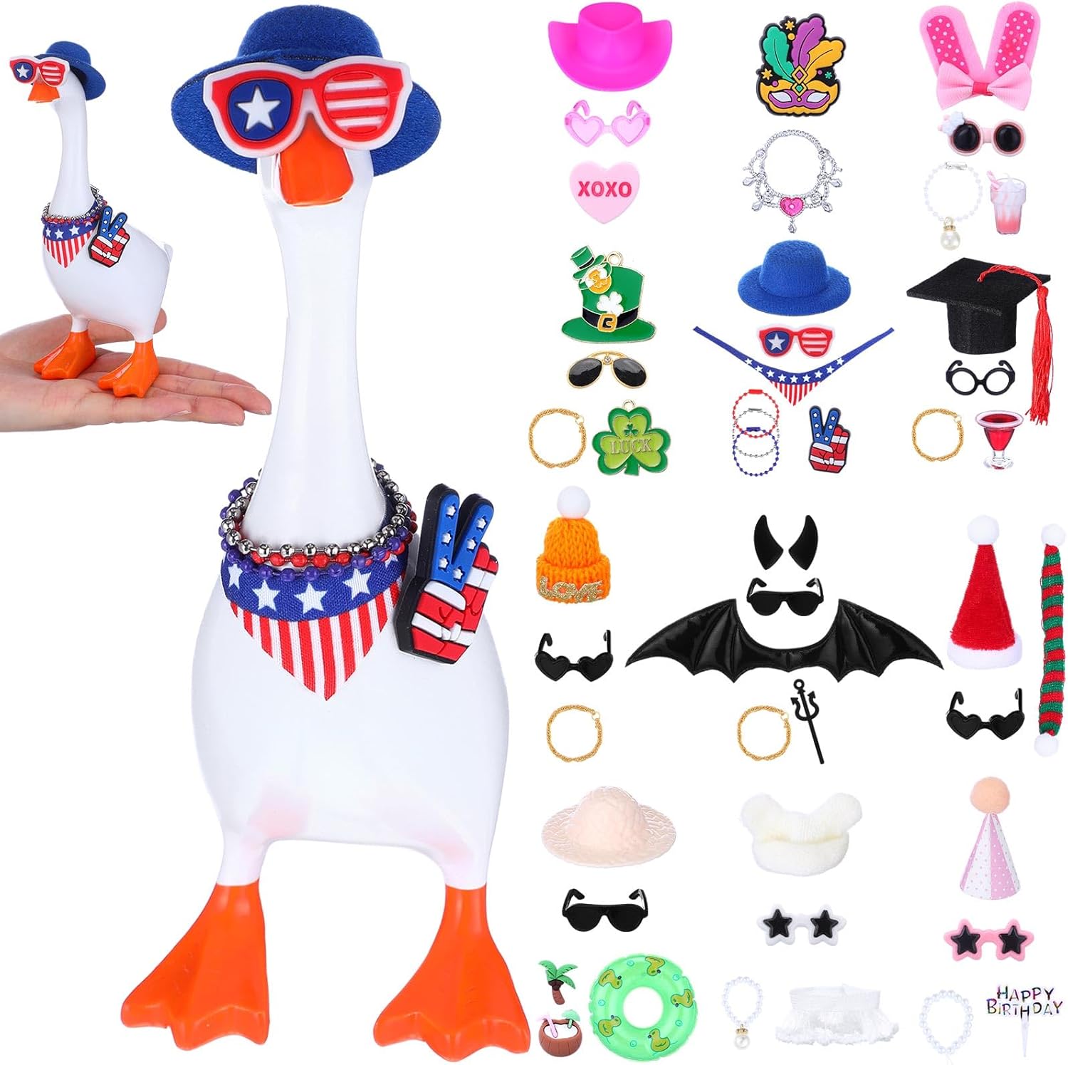 12 Set 7 Inch Mini Desk Goose Outfits Headwear Mini Hats Accessories Small Desk Outfits Hat Accessory Costumes for Magnetic Geese Statue Key Holder Table Decor (Cute)