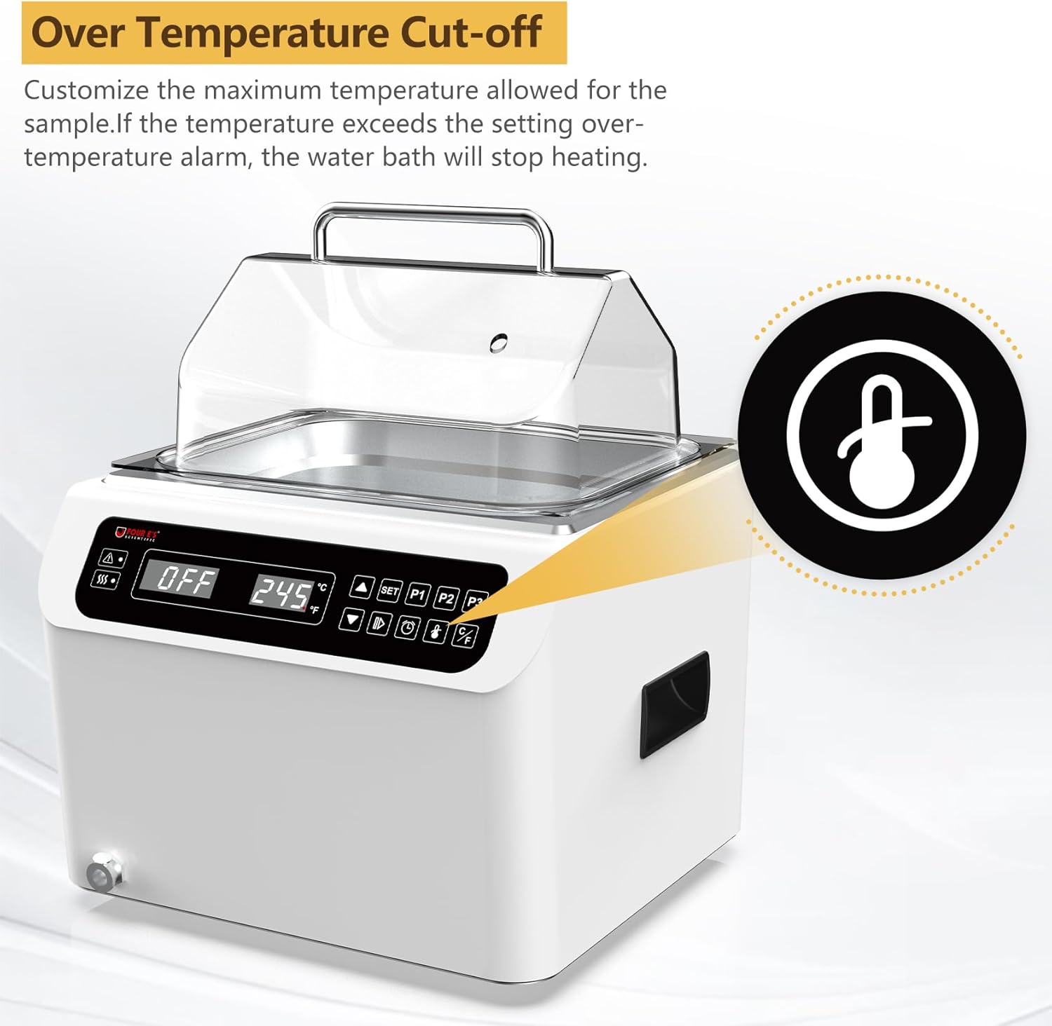 4E's USA Lab Water Bath - Digital 13 Liter Laboratory Thermostatic Water Bath Heater with Precise Temperature Control, Double Safety Features, Easy to Read LED Display