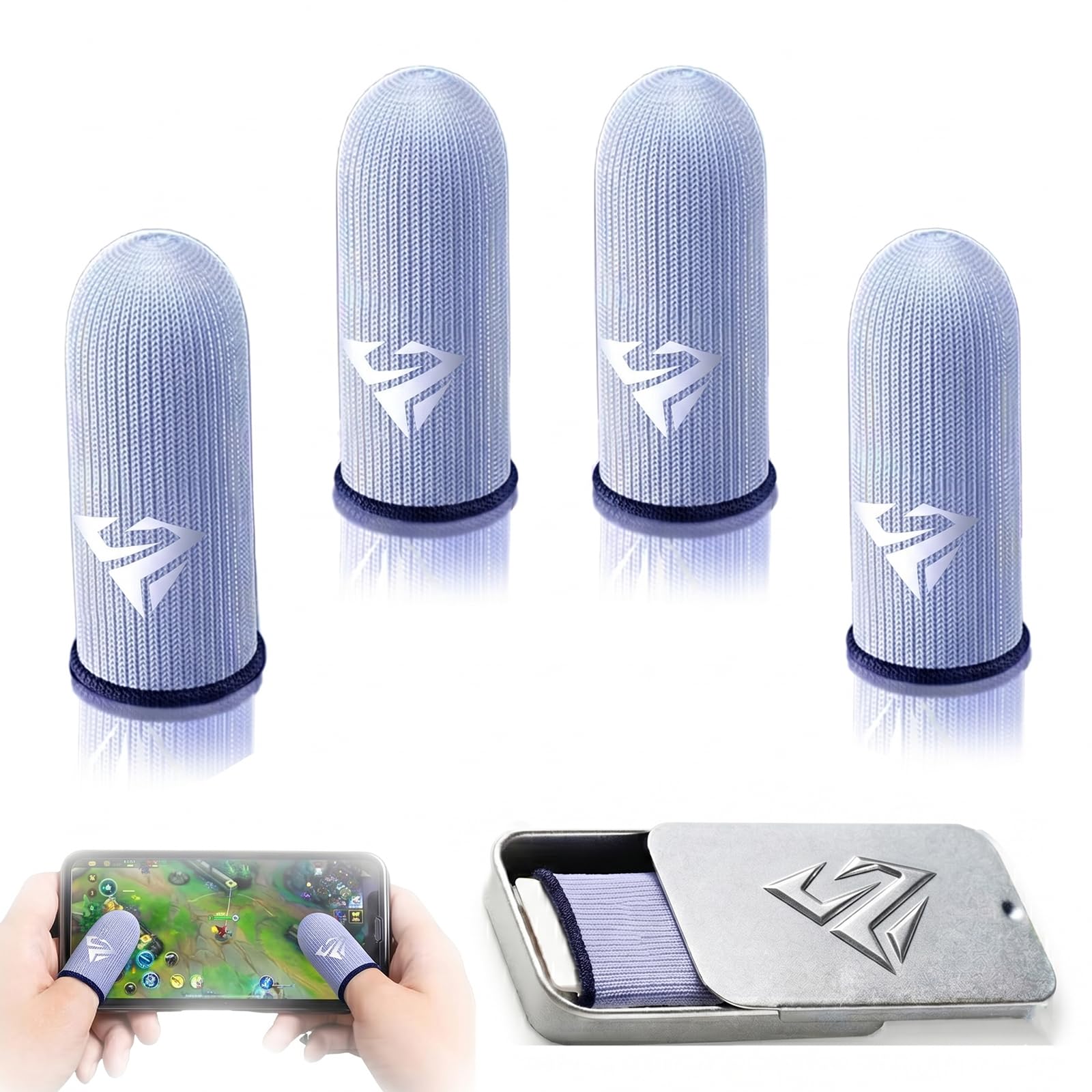 4 Pezzi Gaming Finger Sleeves - Guanti Gaming Traspiranti per Touch Screen - Accessori Gaming per videogiochi - Copridito per videogiochi su dispositivi mobili - Copridito argento