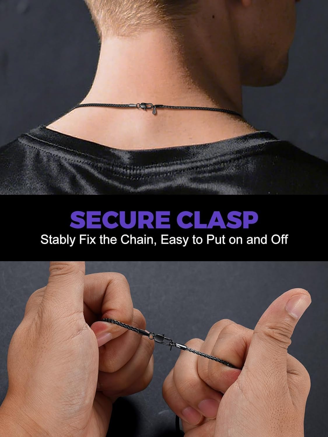 Richsteel Black Chain Necklace Modern Flat Square Style - 316L Steel, 14-30 Inch Sizes, Comfort Fit for Daily Wear - Image 7