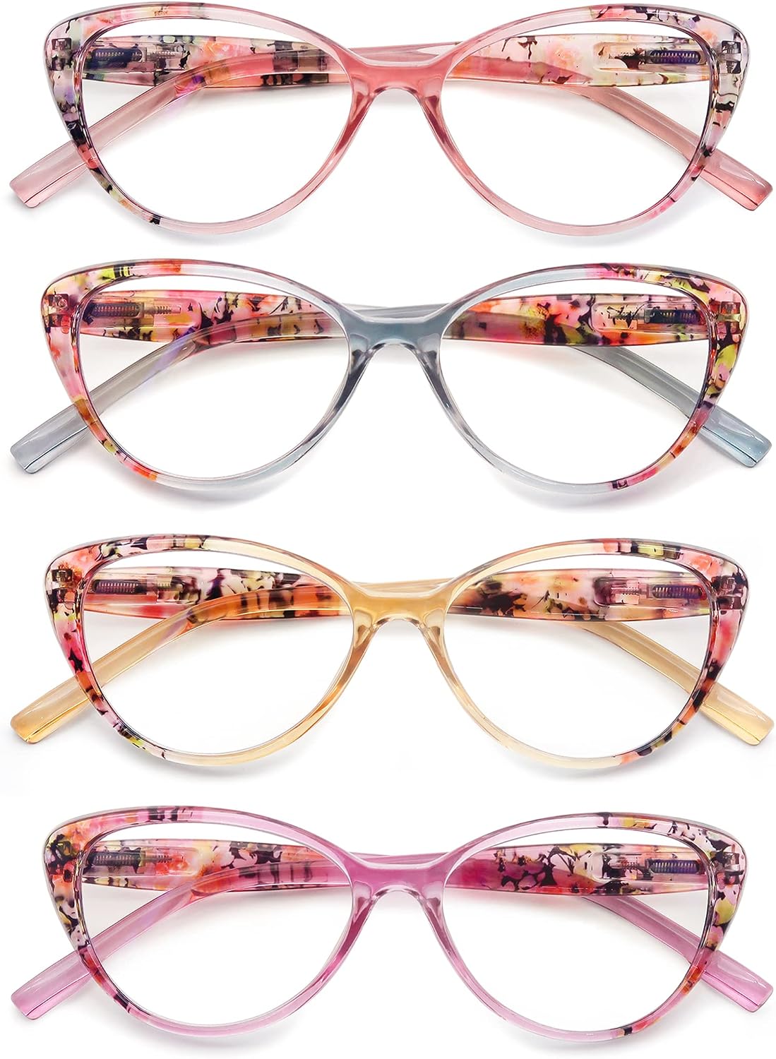 HEEYYOK Reading Glasses Womens Blue Light Blocking +0.75 Cat Eye Readers Glasses Floral/Flower Pattern Stylish Lightweight Frame 4 Pack - Image 3
