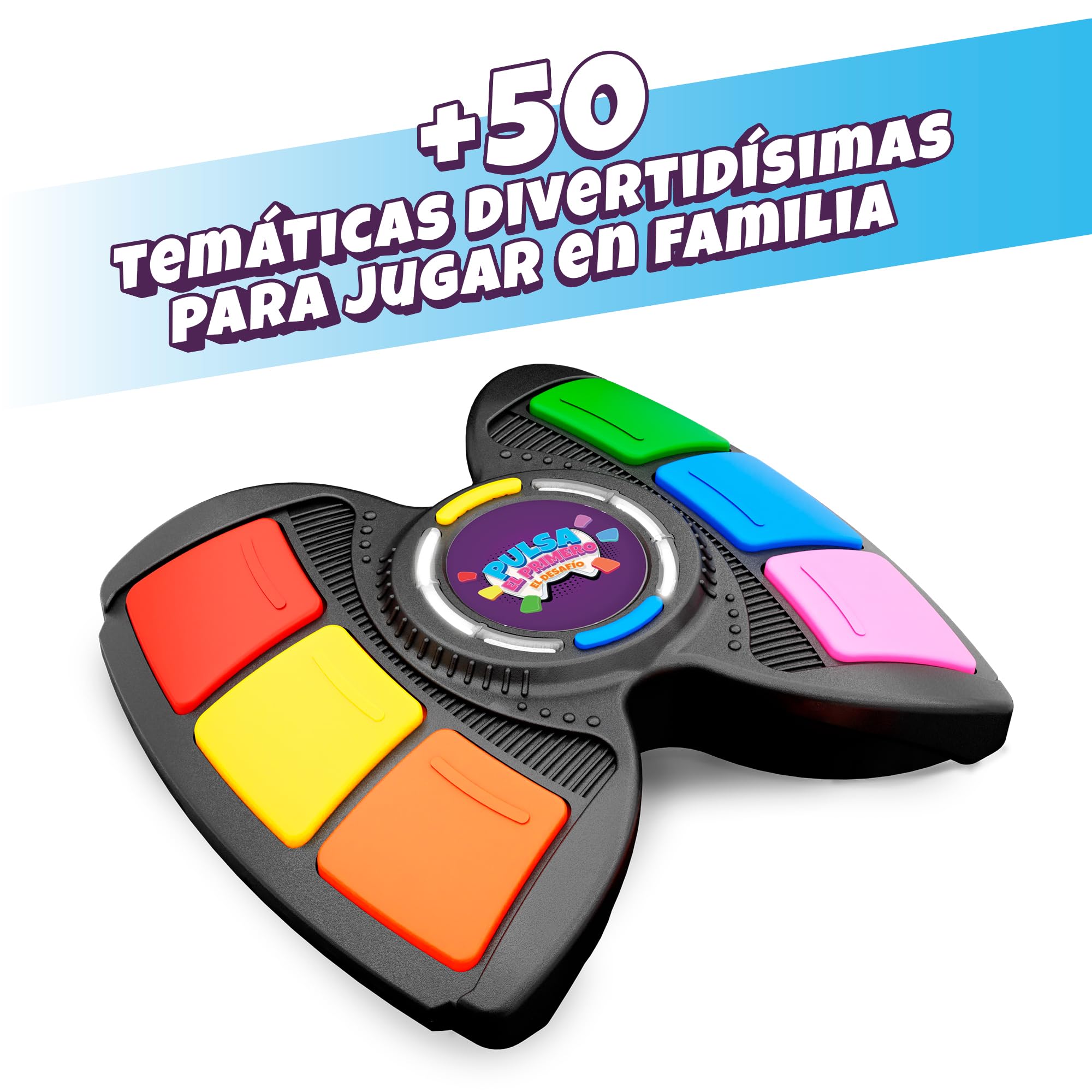 Bizak Pulsa el Primero El Desafio, clásico Juego renovado, Escucha la Letra y pulsa el Primero, 50 temáticas Divertidas, + 6 años, (61832125)