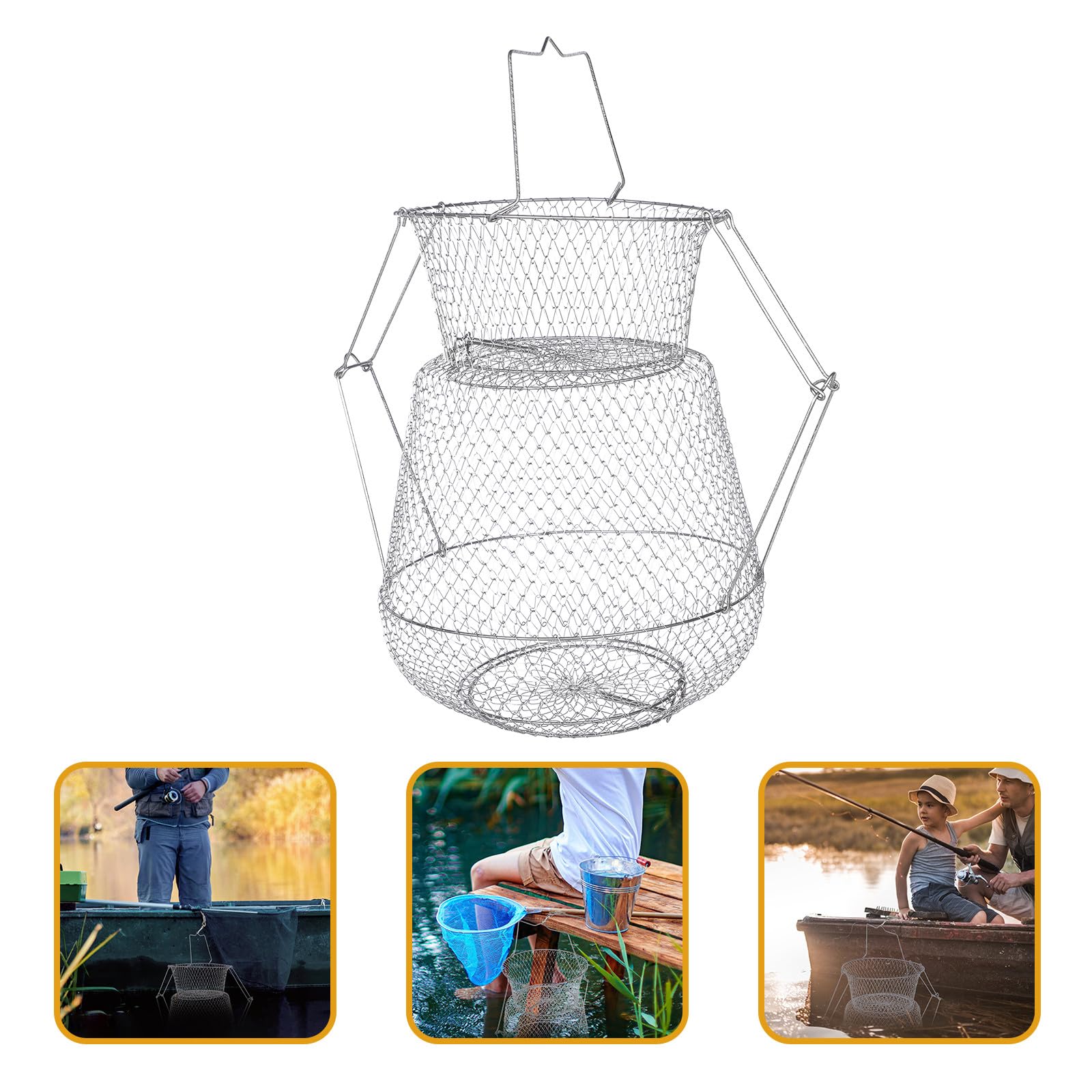 Red de Pesca Metálica Plegable para Cangrejos y Langostas Fondo Plano, Fácil de Almacenar y Portátil para Pesca