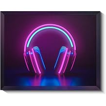 VIYYIEA Neon Basketball LED Wall Art, USB Powered Black Framed Canvas Prints, Cyberpunk Glow Decor for Gaming Rooms, Bedrooms & Living Rooms - 20L x 16W