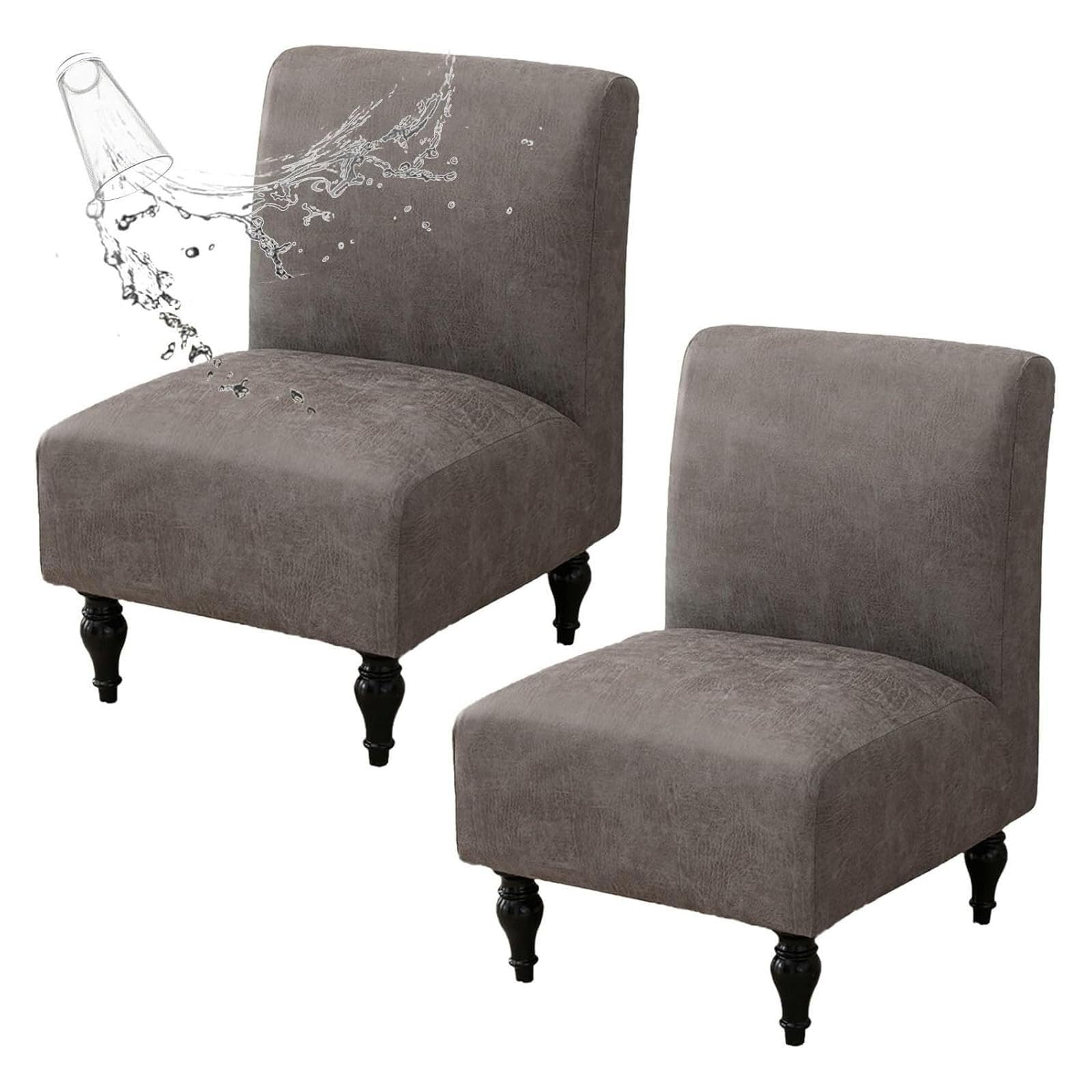 NMVAWIPT Waterproof Armless Accent Chair Slipcover - Faux Leather Slipper Cover With Elastic Bottom(4#,2pcs)