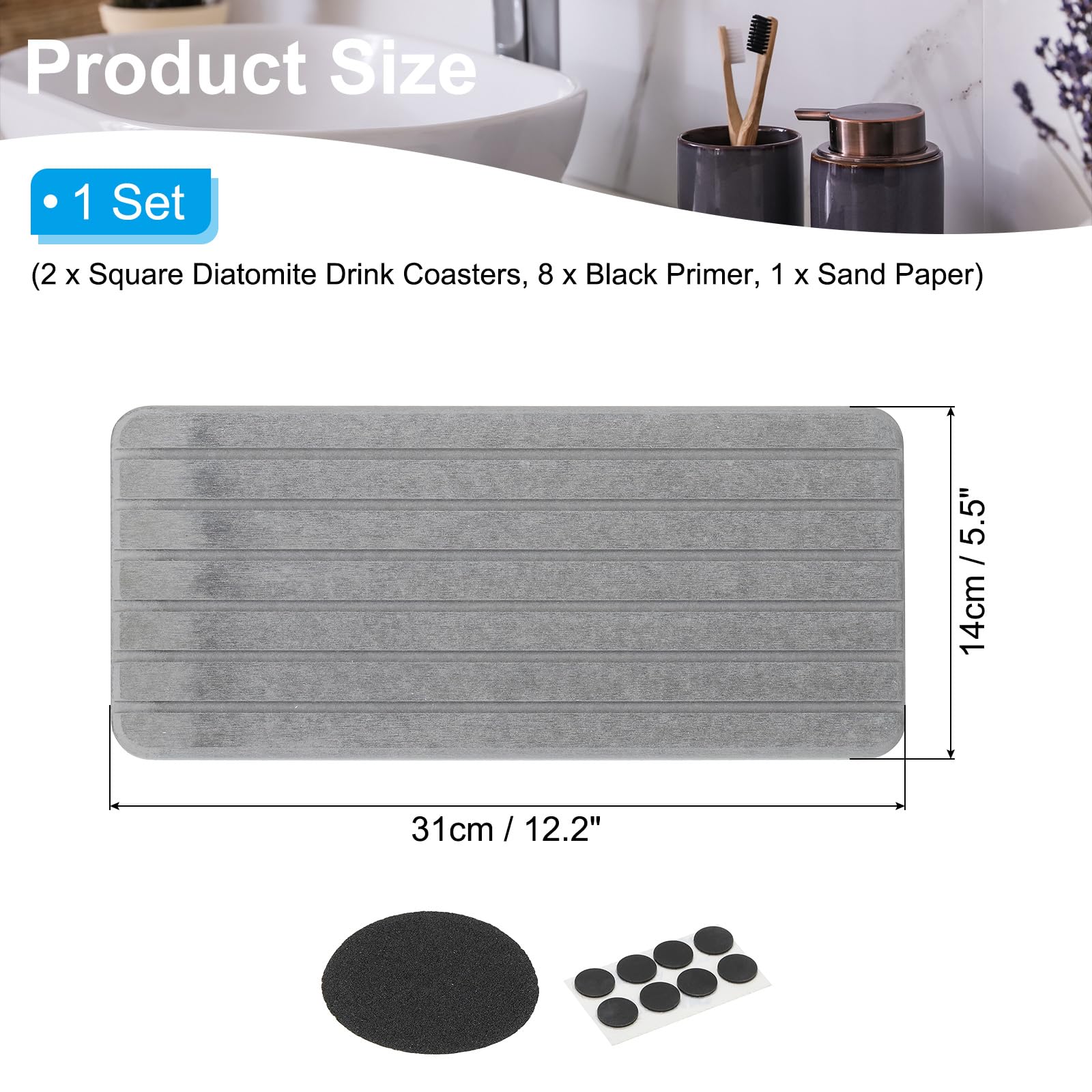 PATIKIL Square Water Absorbent Diatomite Coasters 12.2x5.5inch - Image 2