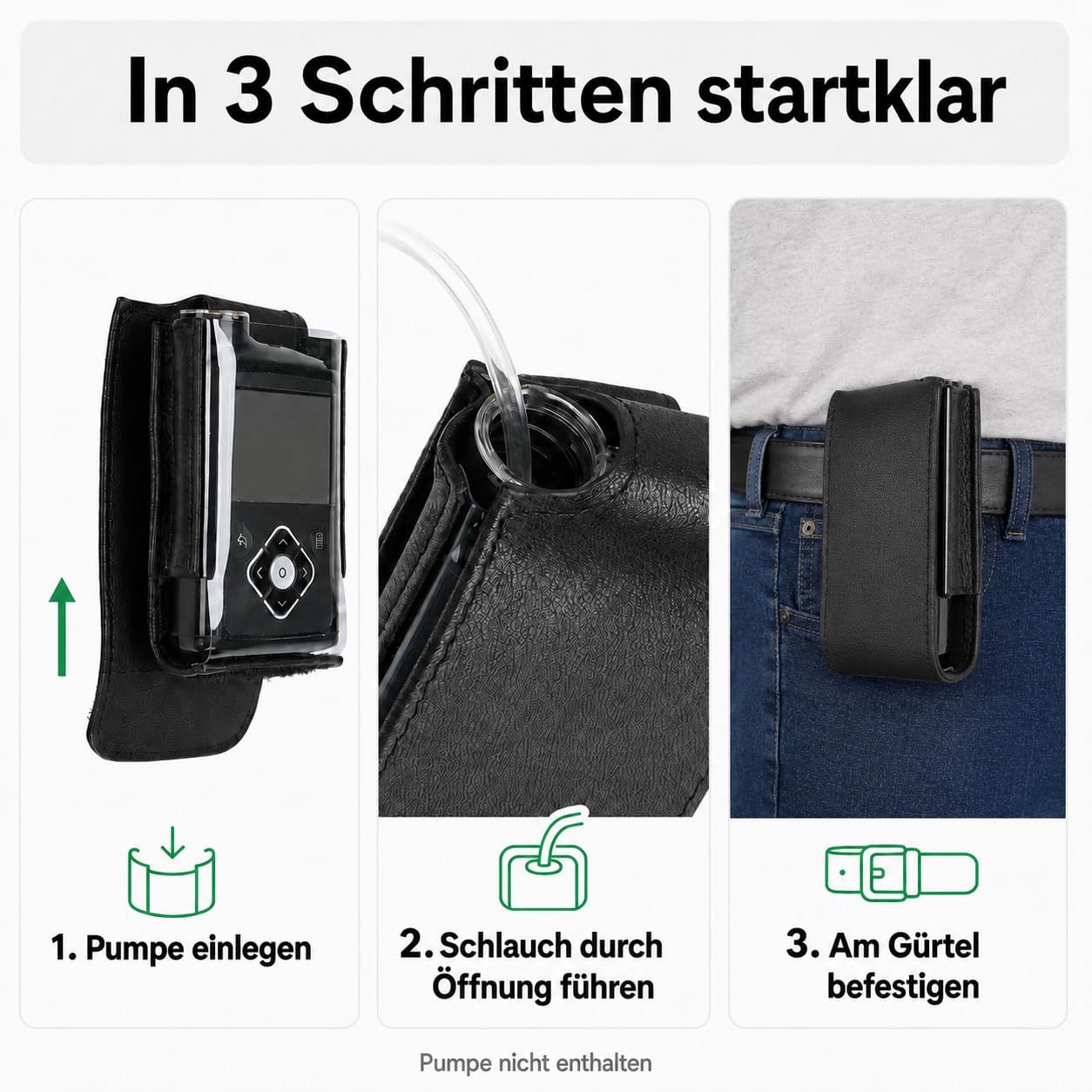 caseroxx Torba na pompkę insulinową z prawdziwej skóry kompatybilna z pompkami insulinowymi Medtronic MiniMed serii 600 i 780G, klips na pasek, etui ochronne w kolorze czarnym