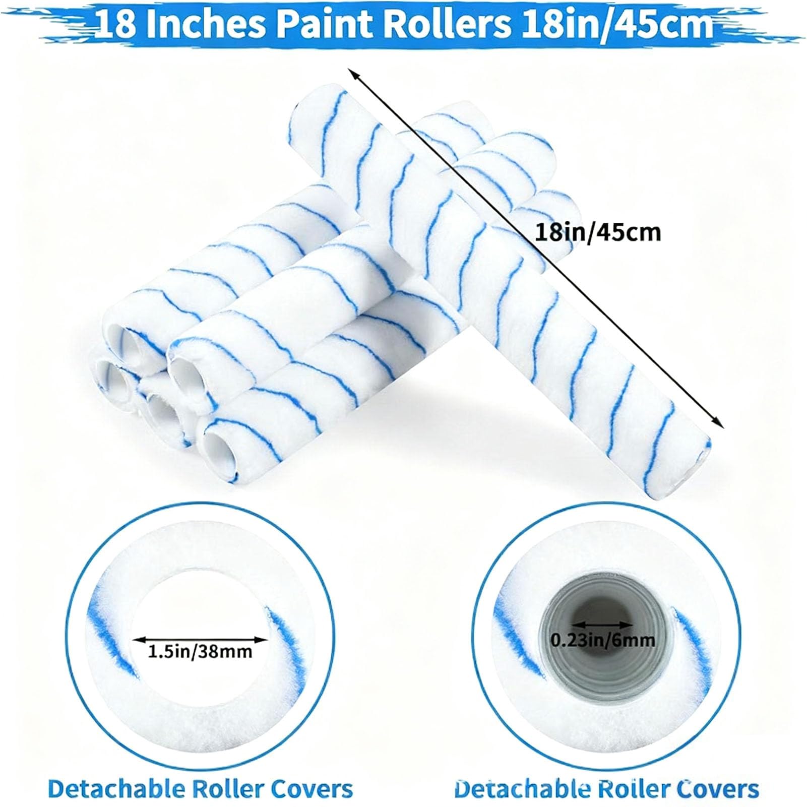 Kit de Rodillo de Pintura de 18 Pulgadas con 5 Postes de extensión, Bandeja de Pintura, Ruedas de Cubierta de Rodillo para Paredes Interiores, techos, Pintura casera DIY